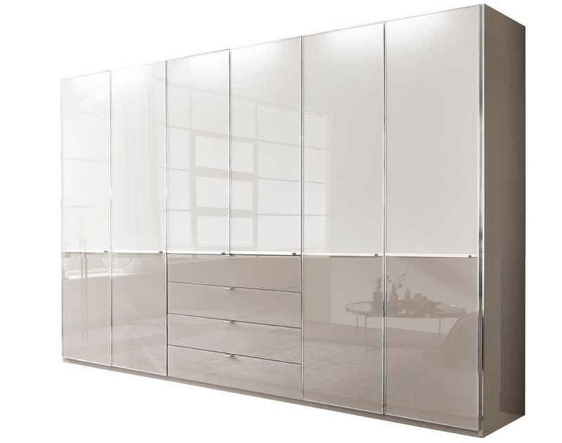 WIEMANN Kleiderschrank Shanghai, luxuriöser Drehtürenschrank, Made in Germany, 2-farbig mit Glasfront, mehrere Breiten, Schubladen