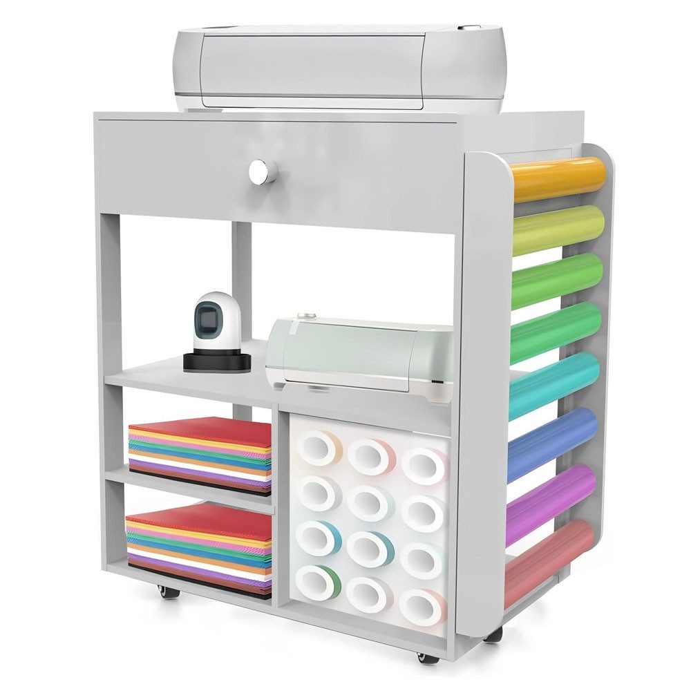 GarveeMore Standregal Rollenhalter-Basteltisch mit Werkzeugwagen & Regal günstig online kaufen