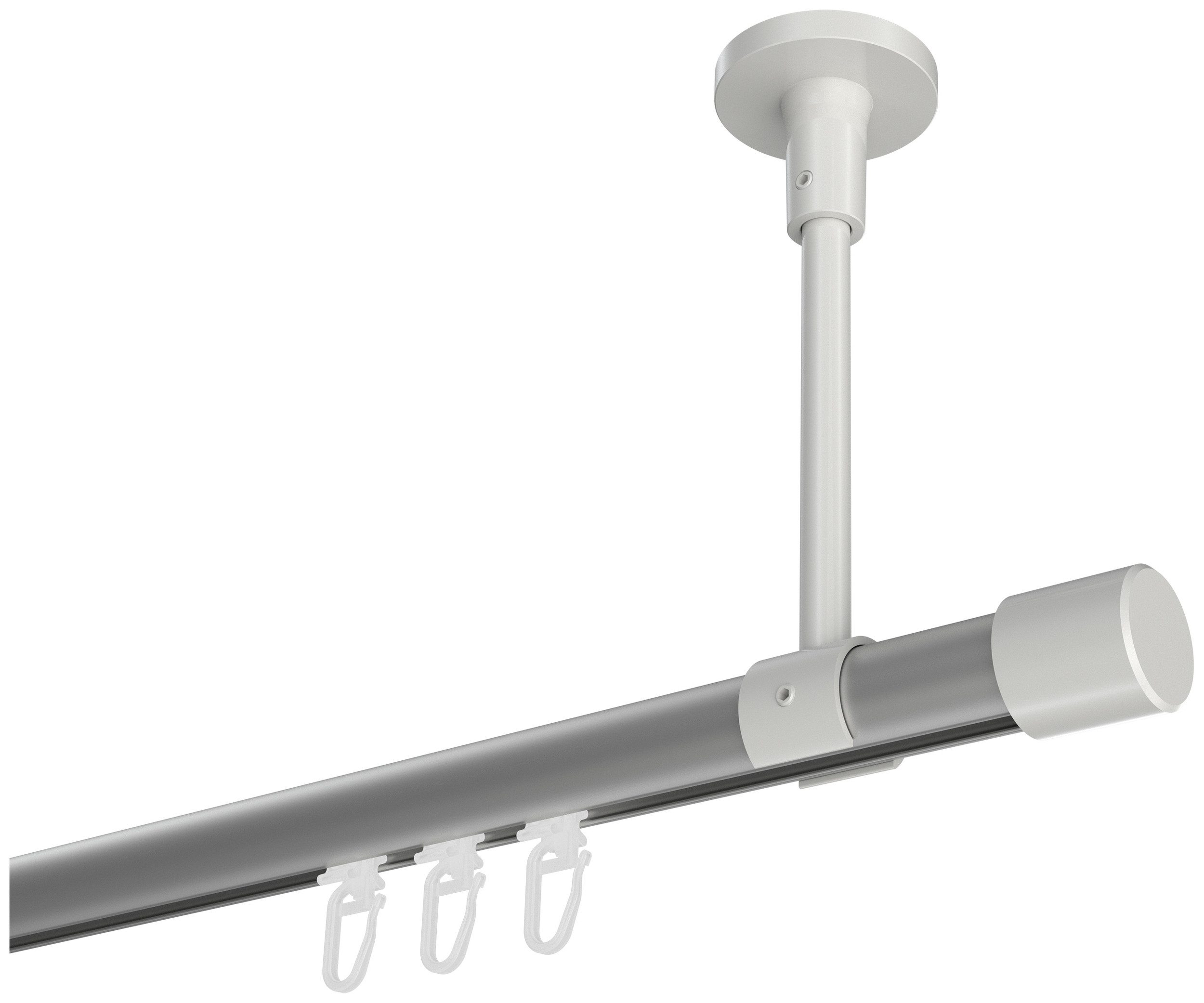 INTERDECO Innenlaufschiene Sonette Santo, Ø 20 mm, 1-läufig, Fixmaß, kürzbar, Deckenmontage, Aluminium, Silbergrau / Weiß / Bicolor