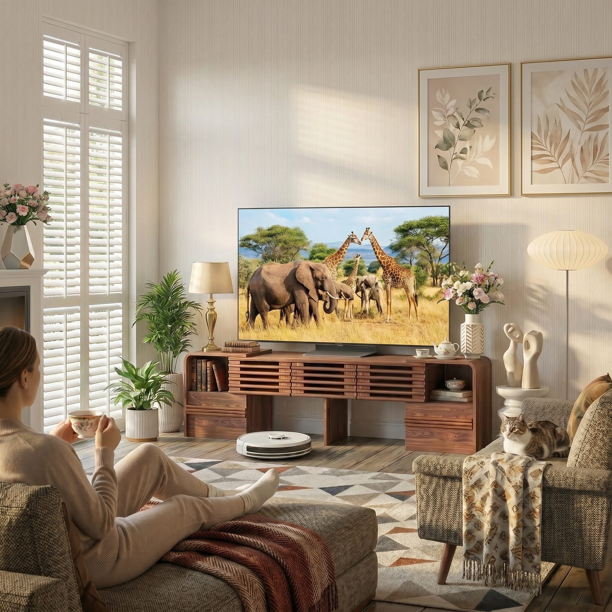 eGenuss Lowboard TV Lowboard ausziehbar mit Stauraum & Lamellentüren