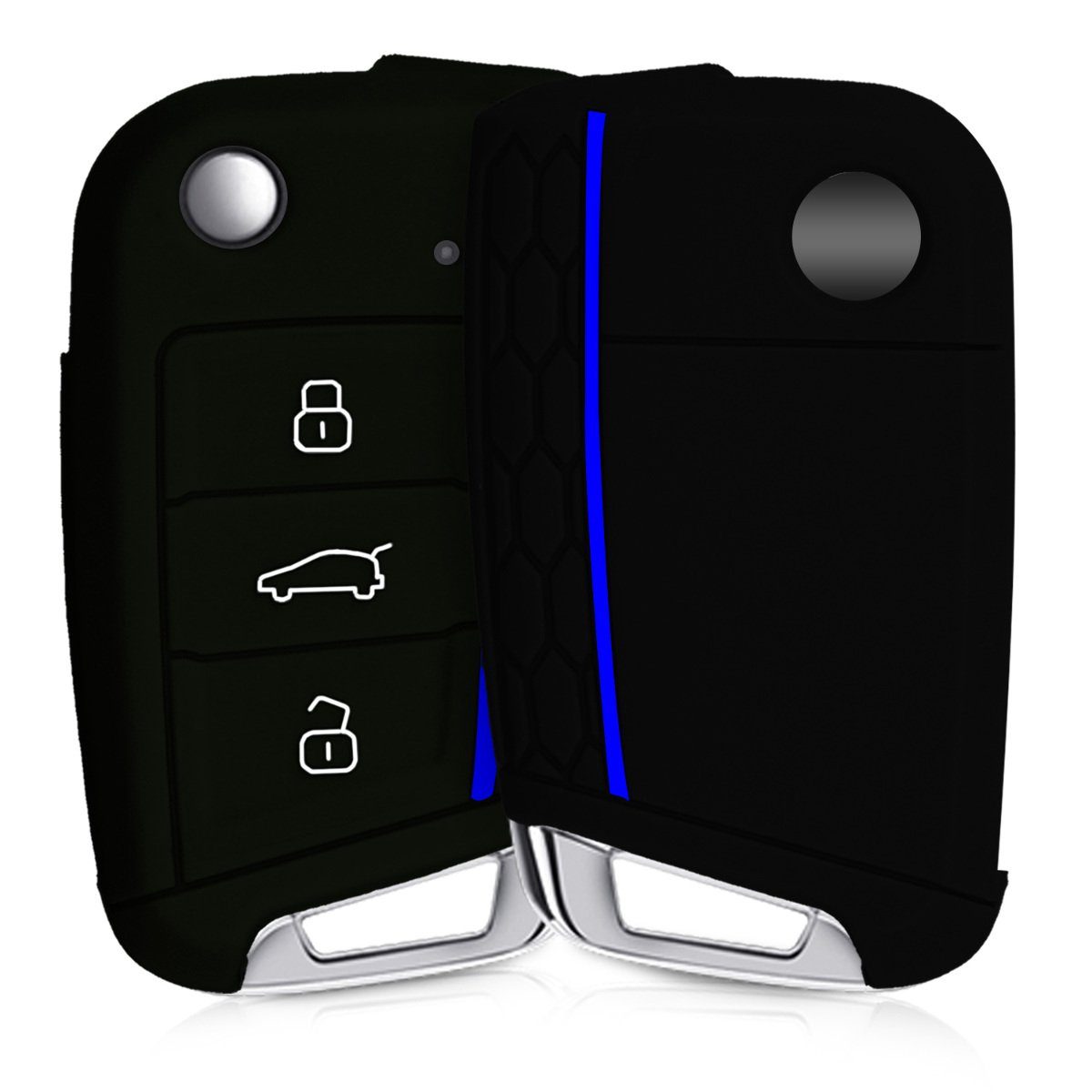 kwmobile Schlüsseltasche Autoschlüssel Silikon Hülle für VW Golf 7 MK7, Schlüsselhülle Schlüssel Case Cover Schwarz-Blau