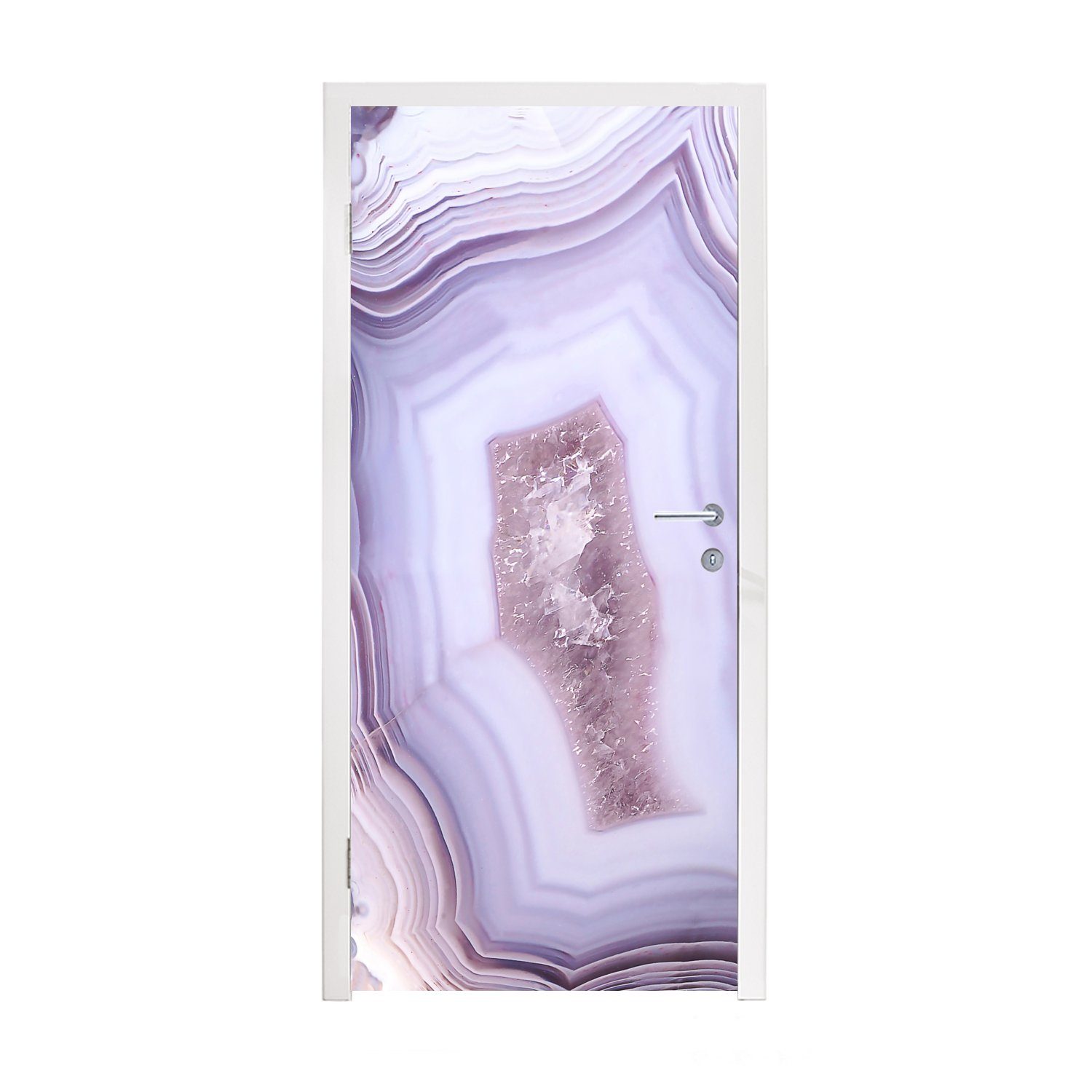 MuchoWow Türtapete Abstrakt - Geode - Rosa - Edelstein, Matt, bedruckt, (1 St), Fototapete für Tür, Türaufkleber, 75x205 cm