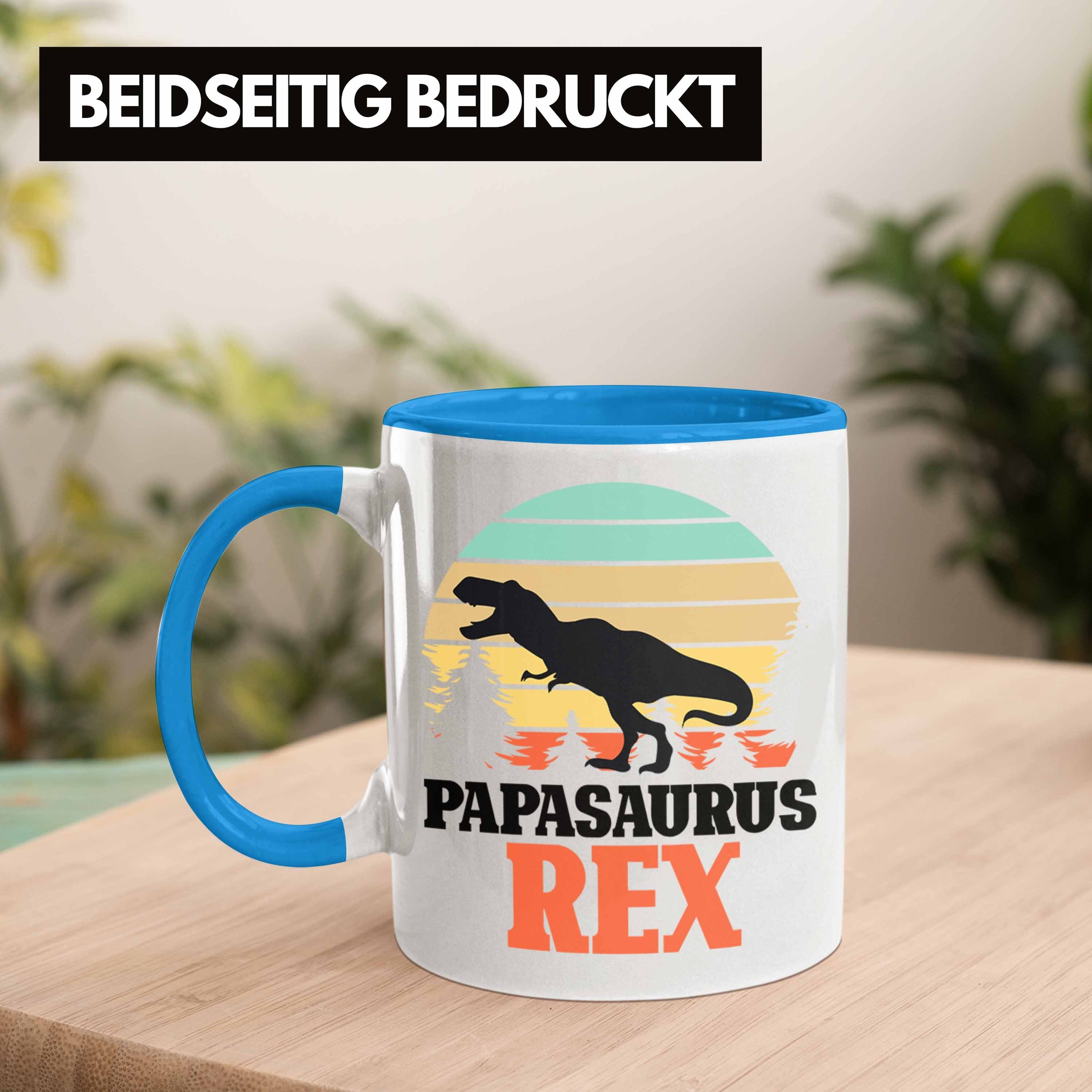 Trendation Tasse Papasaurus Rex Gesche Lustiges Geschenk Blau für Tasse Vatertag Papa Vater