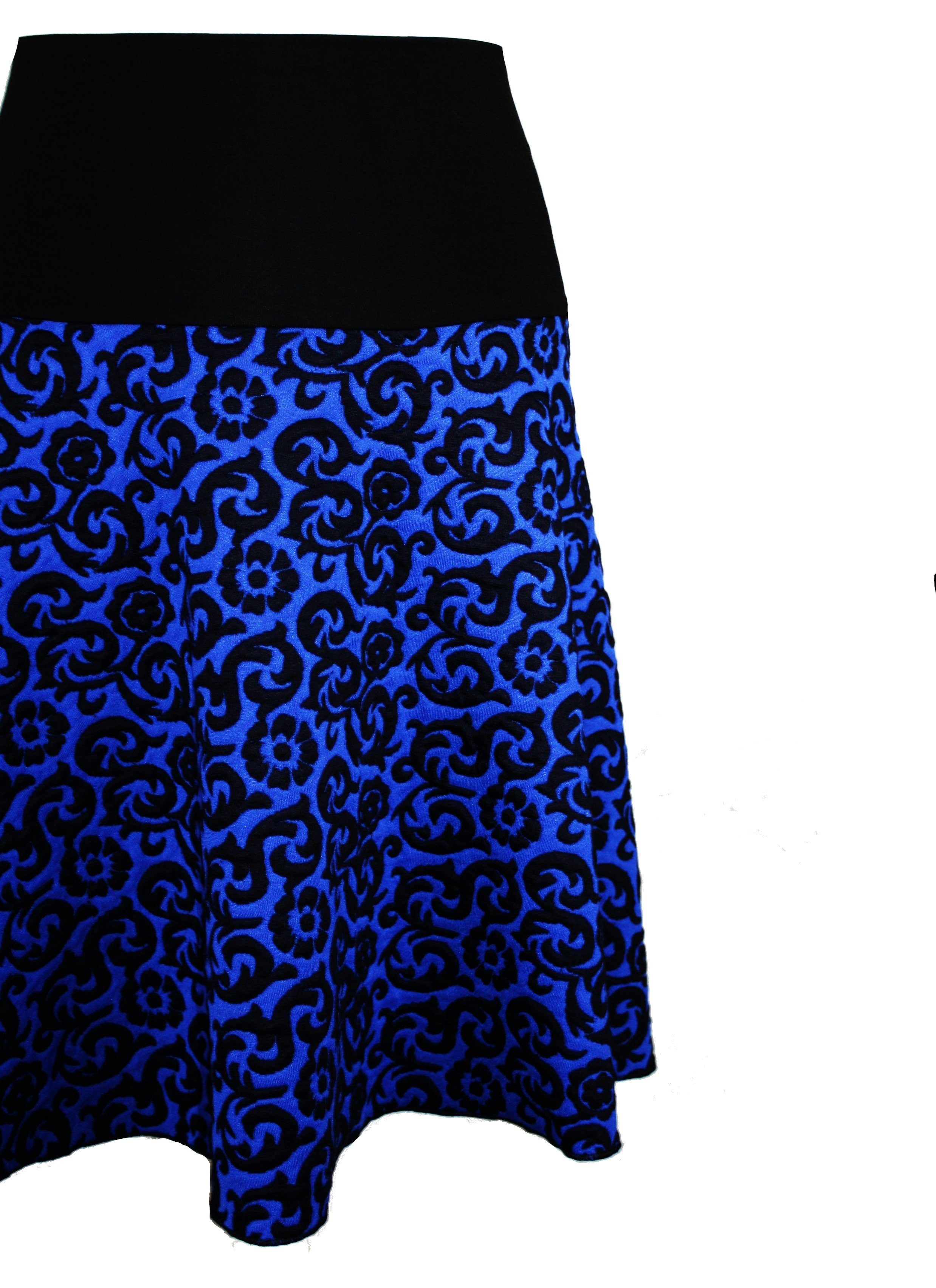 dunkle design Strickrock 57cm Feinstrick Schwarz Blau Bunt Feinstrick Elastischer Bund elastischer Bund