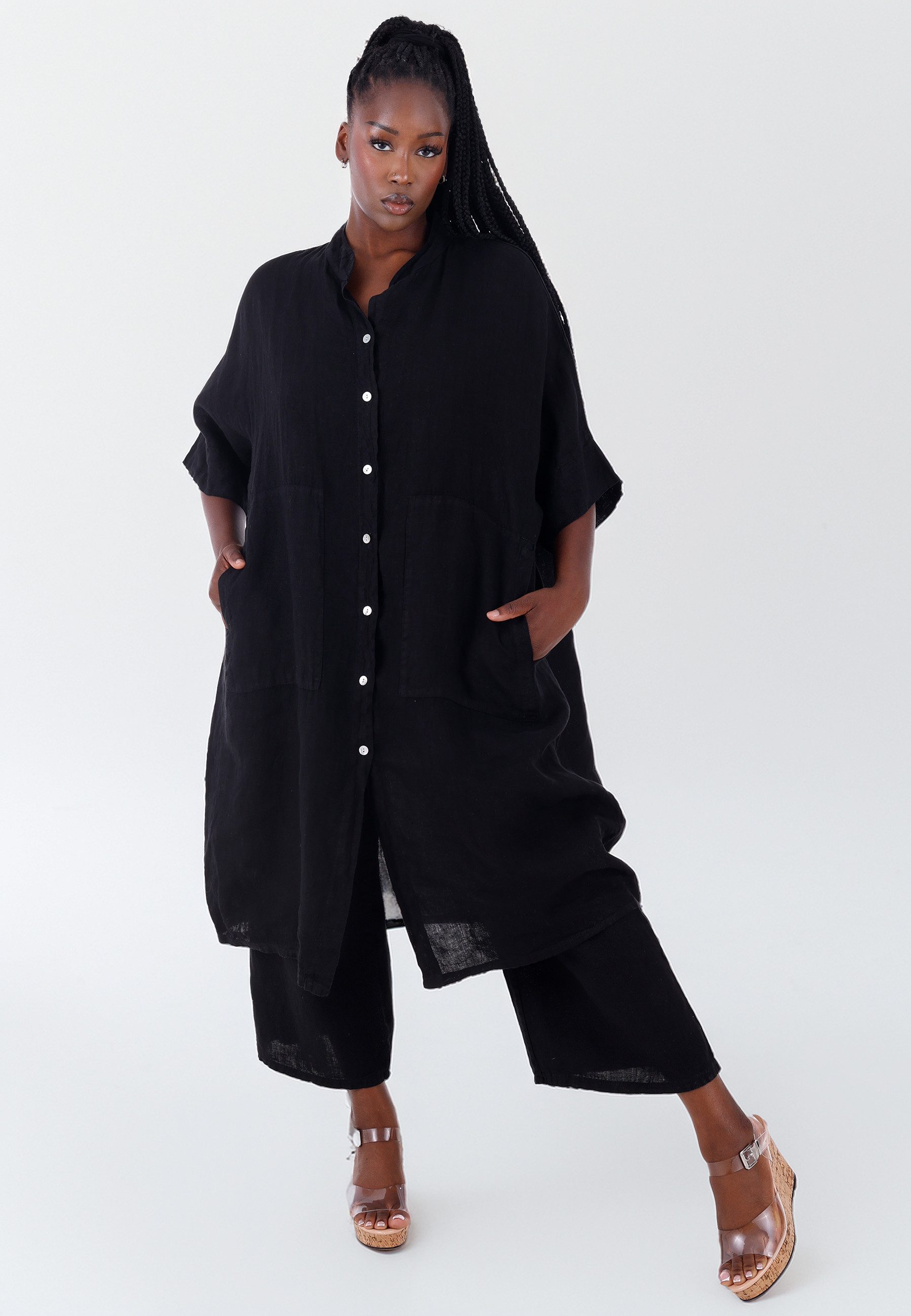 YC Fashion & Style Hemdblusenkleid Leinen-Blusenkleid günstig online kaufen