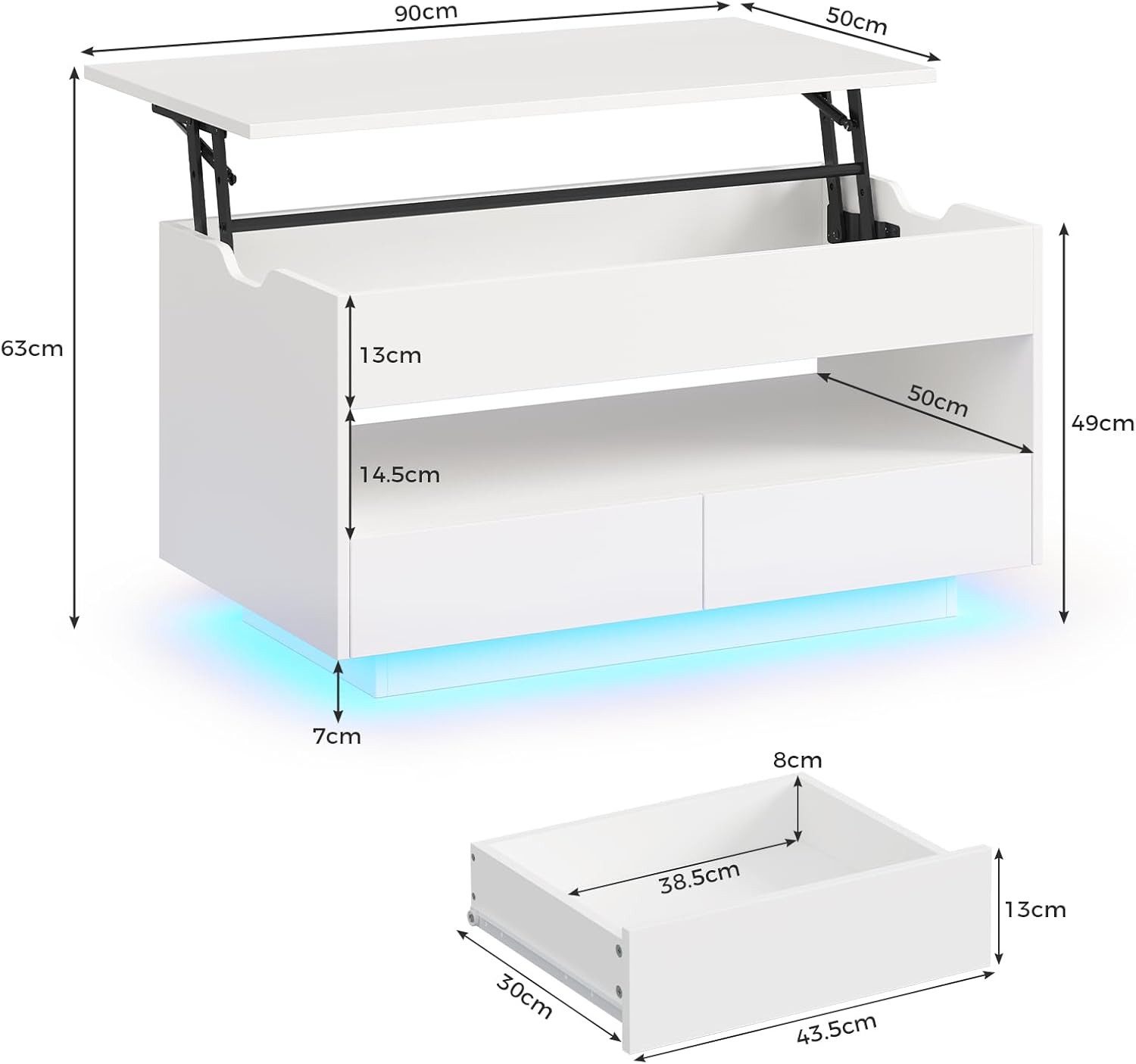 MSMASK Couchtisch Höhenverstellbar, mit LED-Beleuchtung, Kaffeetisch günstig online kaufen