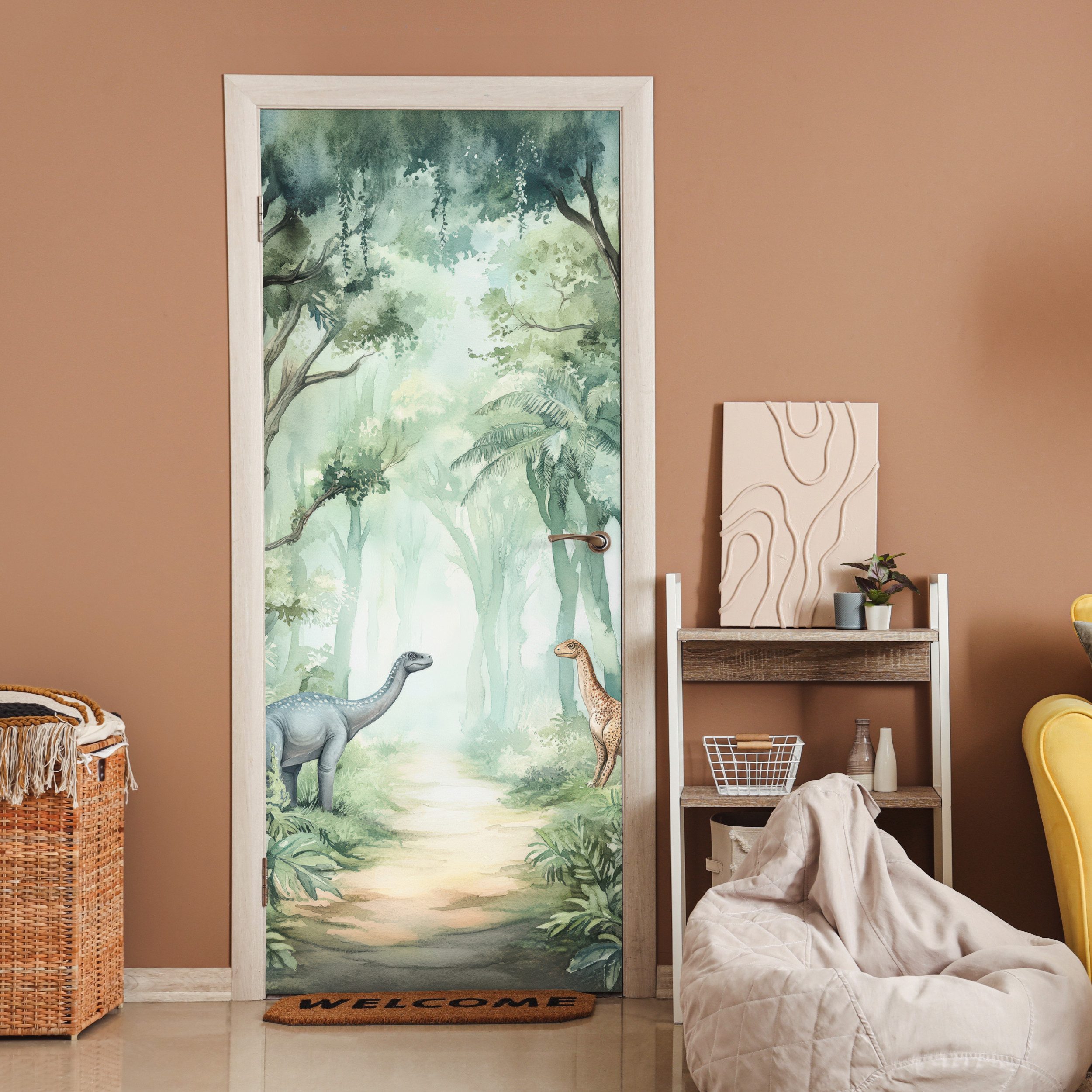 MuchoWow Türtapete Dino - Dschungel - Dinosaurier - Grün, Matt, bedruckt, ( günstig online kaufen