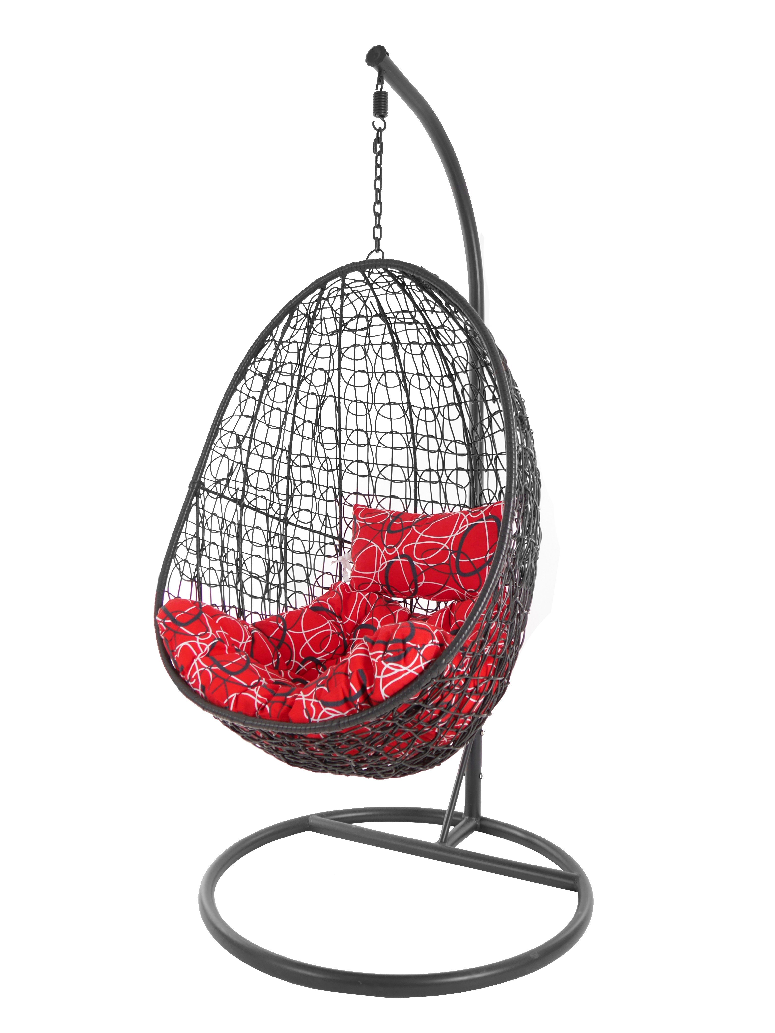 KIDEO Hängesessel Hängesessel Capdepera anthrazit, moderner Swing Chair, Schwebesessel mit Gestell und Kissen, Loungemöbel rot gemustert (3088 red frizzy)