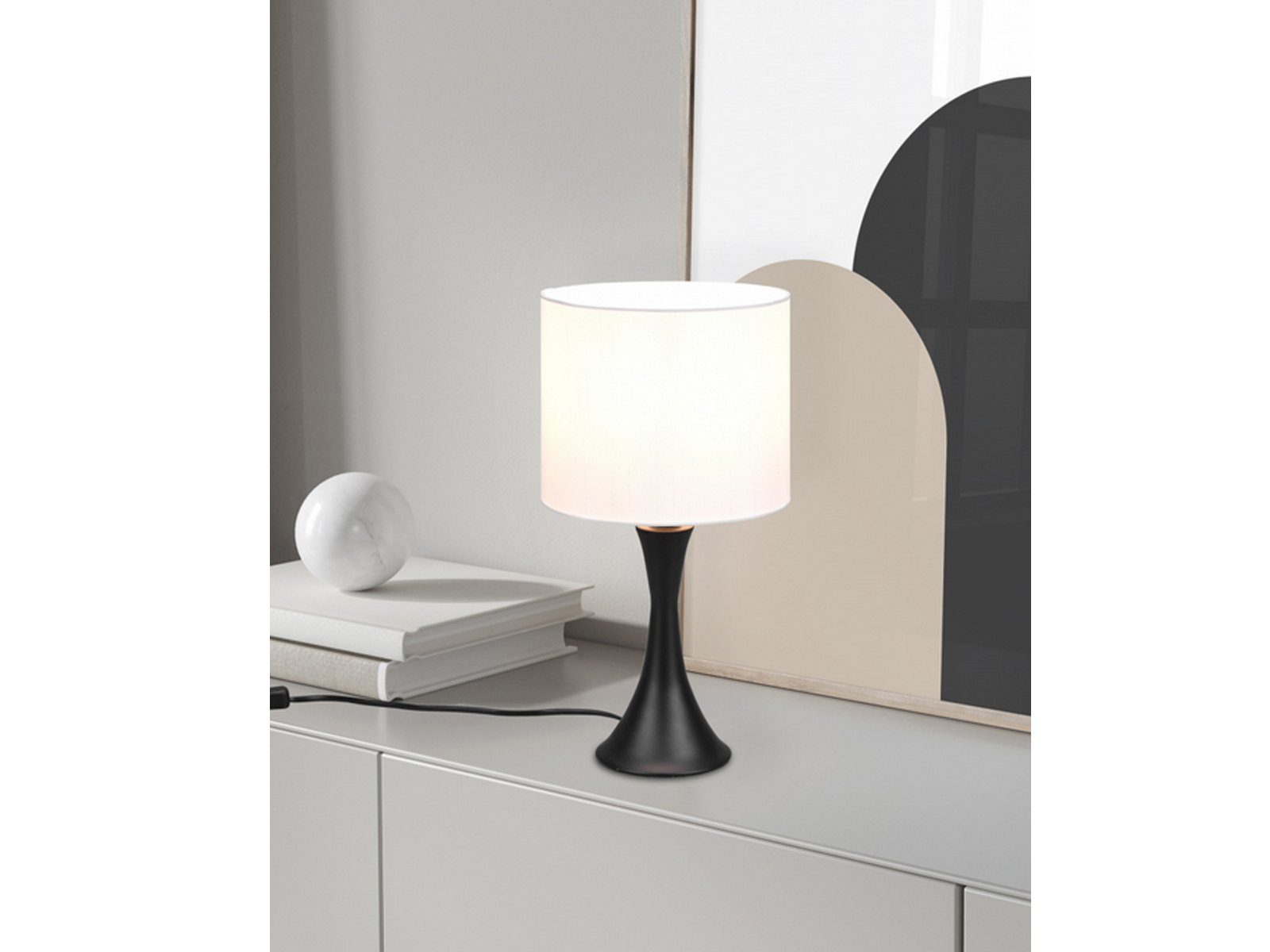 Dimmfunktion, & für Warmweiß, Weiß 37cm mit meineWunschleuchte LED Schwarz Fensterbank Höhe matt / Nachttischlampe, Bett, Lampen-schirm Stoff LED wechselbar, Weiß dimmbar