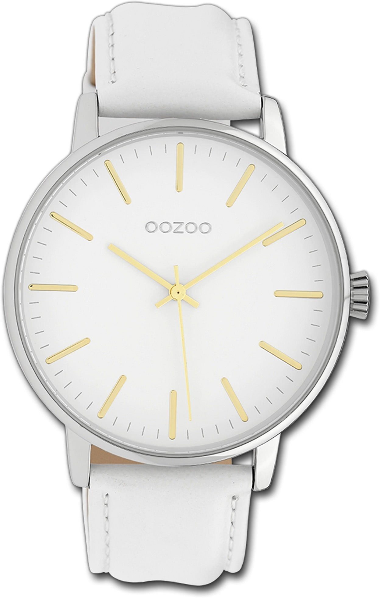 Armbanduhr OOZOO (ca. Damenuhr Oozoo Timepieces, Gehäuse, weiß, Damen 42mm) groß Lederarmband rundes Quarzuhr