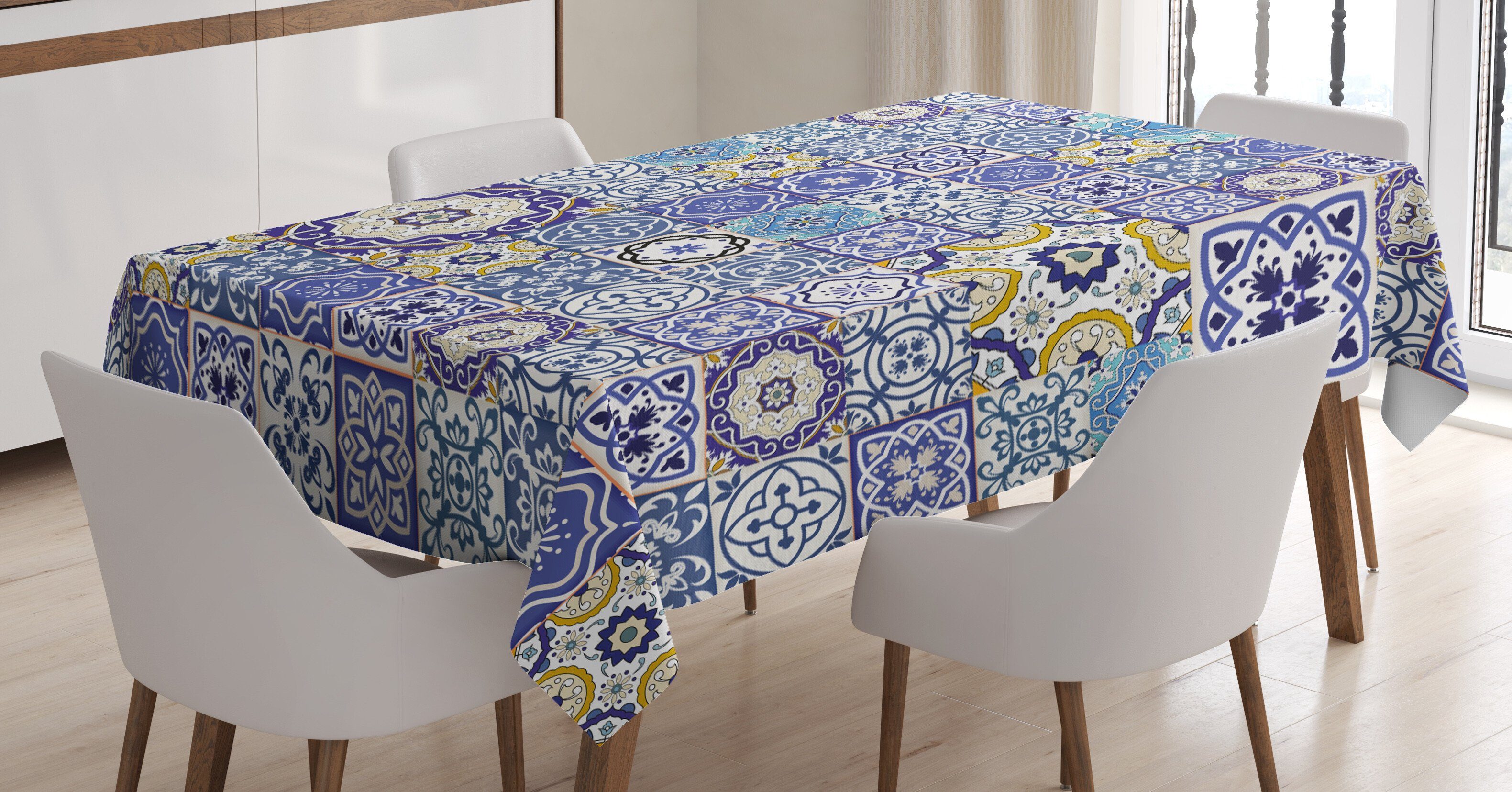 Tischdecke Abakuhaus Oriental Waschbar Außen Blau Klare Für den Farbfest Bereich Farben, geeignet marokkanische