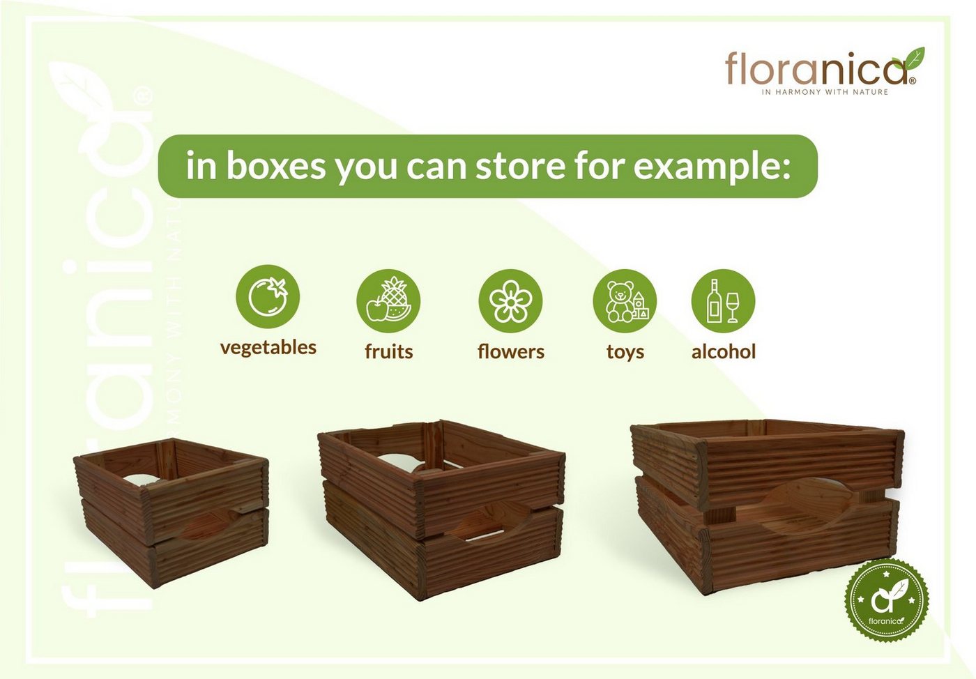 Thumbnail - Floranica Übertopf (3 St), Holzkiste Lärche Braun 3er Set Gartendeko Aufbewahrungsboxen