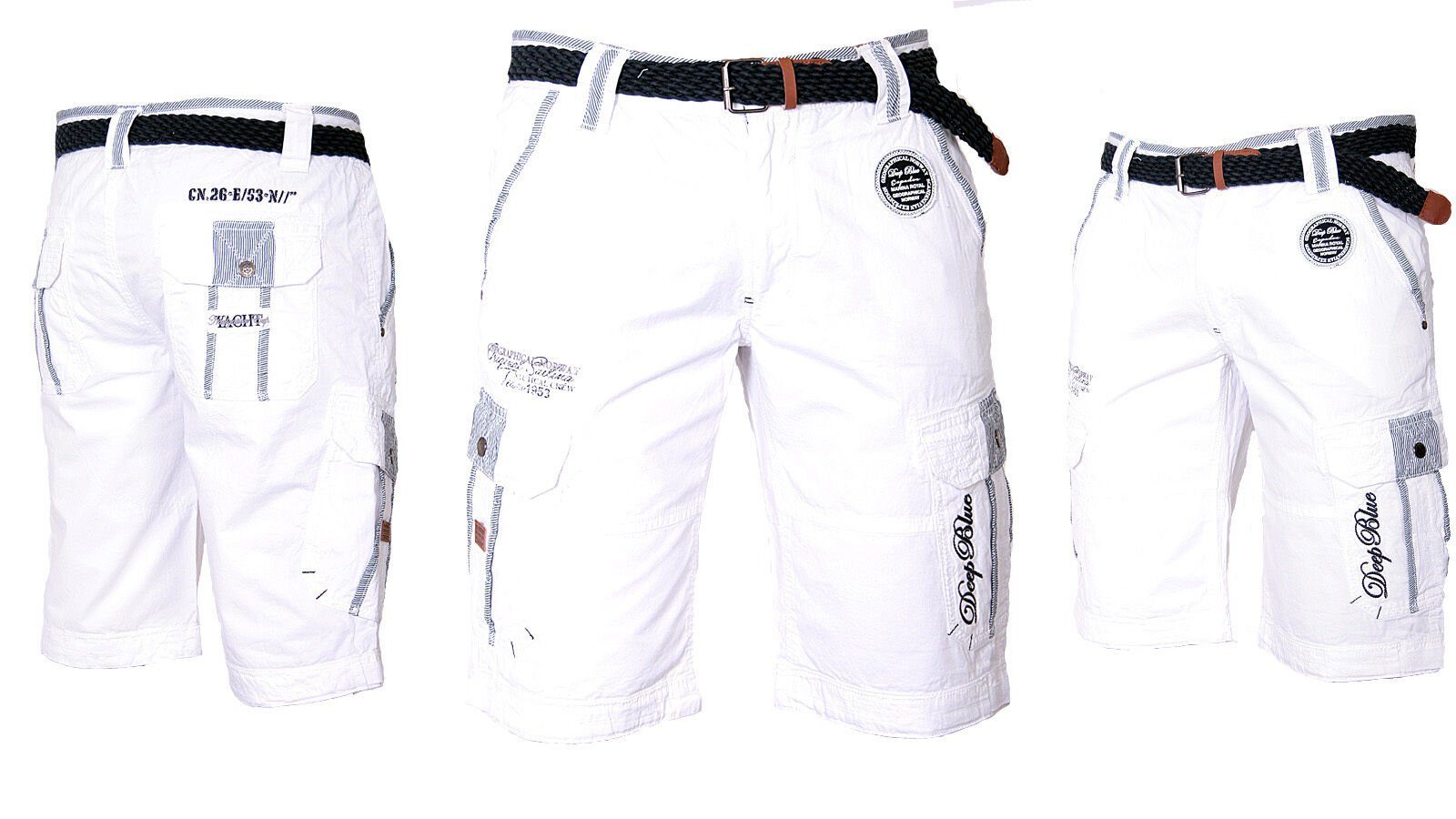 Geographical Norway Shorts Herren Cargo Shorts Kurze Hose Short Bermuda Knielang Sommer + Gürtel Weiß