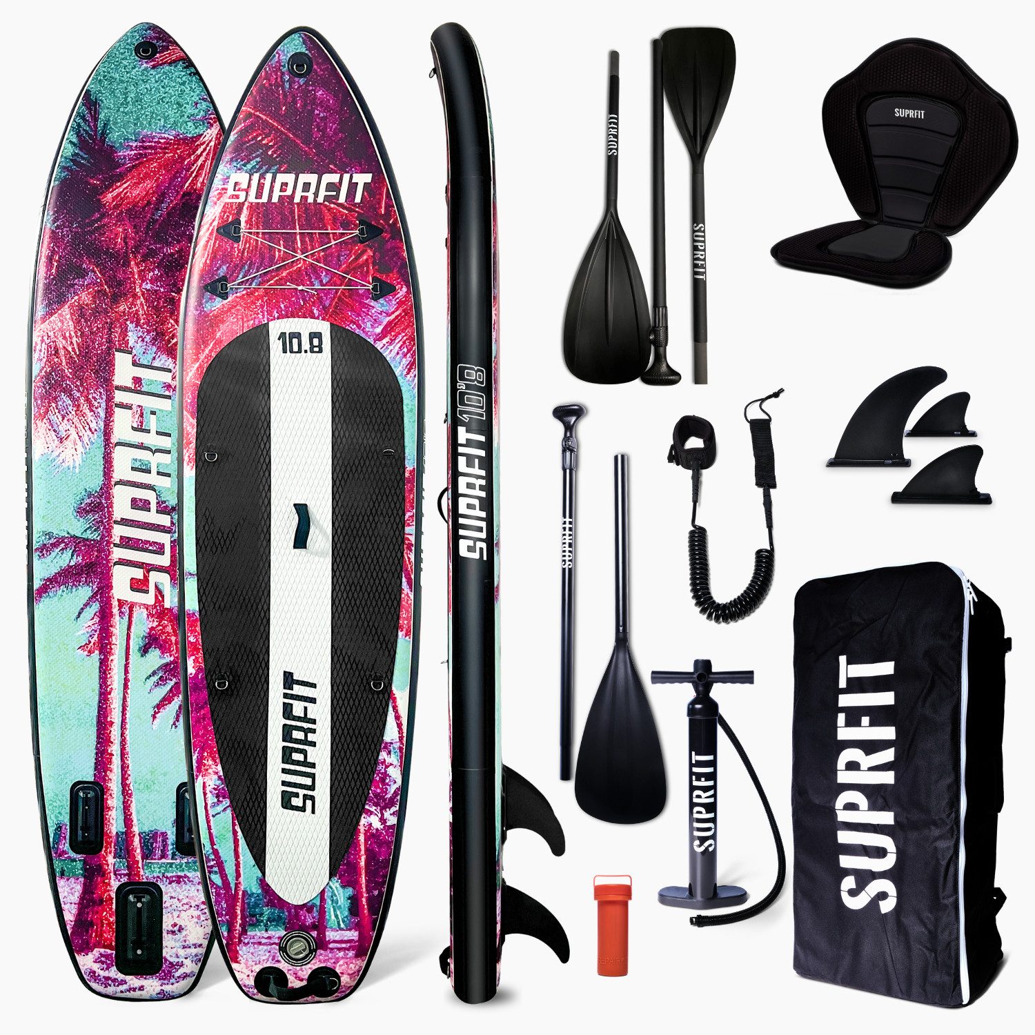 SF SUPRFIT Inflatable SUP-Board Suprfit Stand-Up Paddling Board Miami Mint, Allround, Tourin, Komplettset - kein zusätzliches Zubehör nötig + Kajak Paddel und Sitz