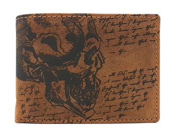 JOCKEY CLUB Geldbörse echt Büffel Vollleder Portemonnaie mit RFID Schutz, naturbelassenes Hunterleder Totenkopf Schädel Skull