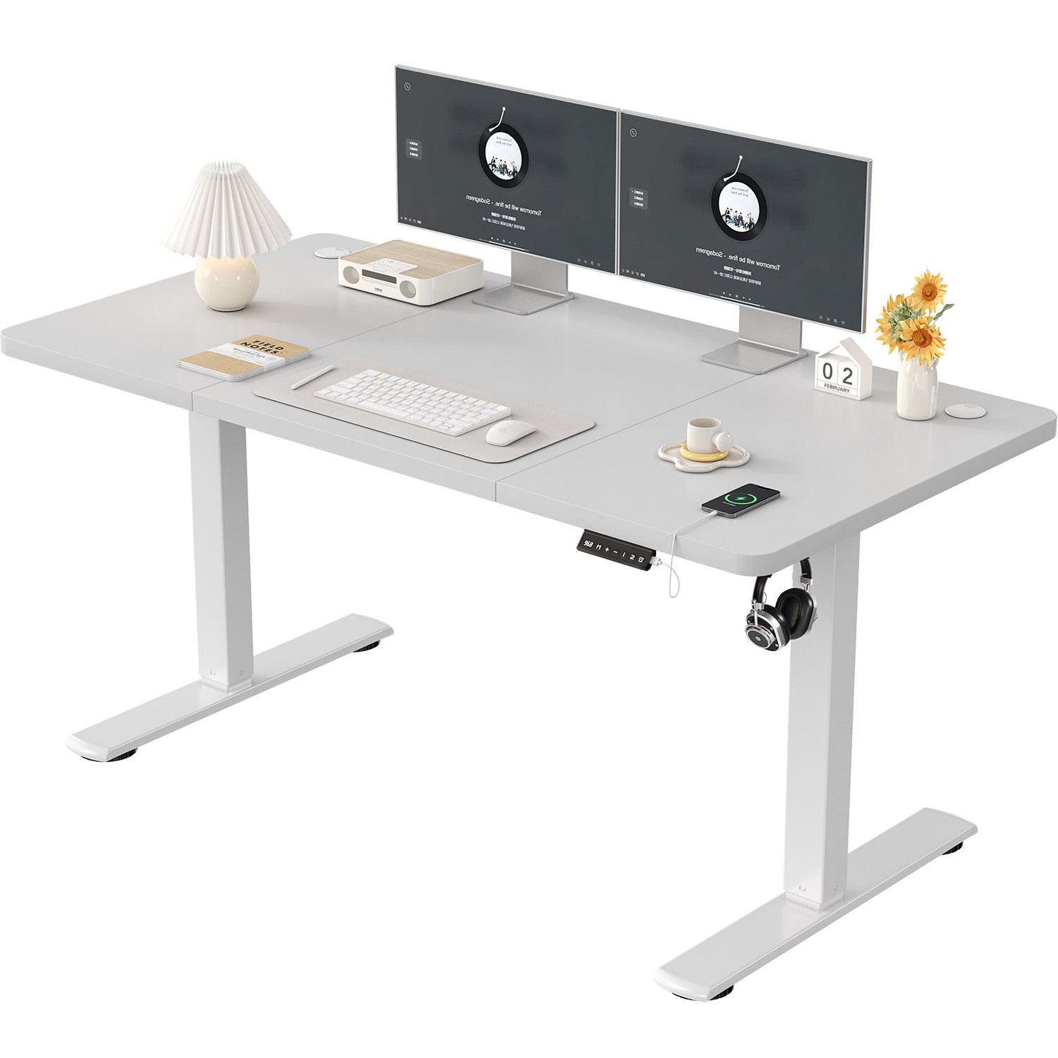 Furnicopia Schreibtisch Höhenverstellbarer mit USB-Ladefunktion und Wecker-Erinnerung (2 Höheneinstellungen 5 Farben und 6 Größen fur eine Vielzahl von Arbeits- und Lernumgebungen)