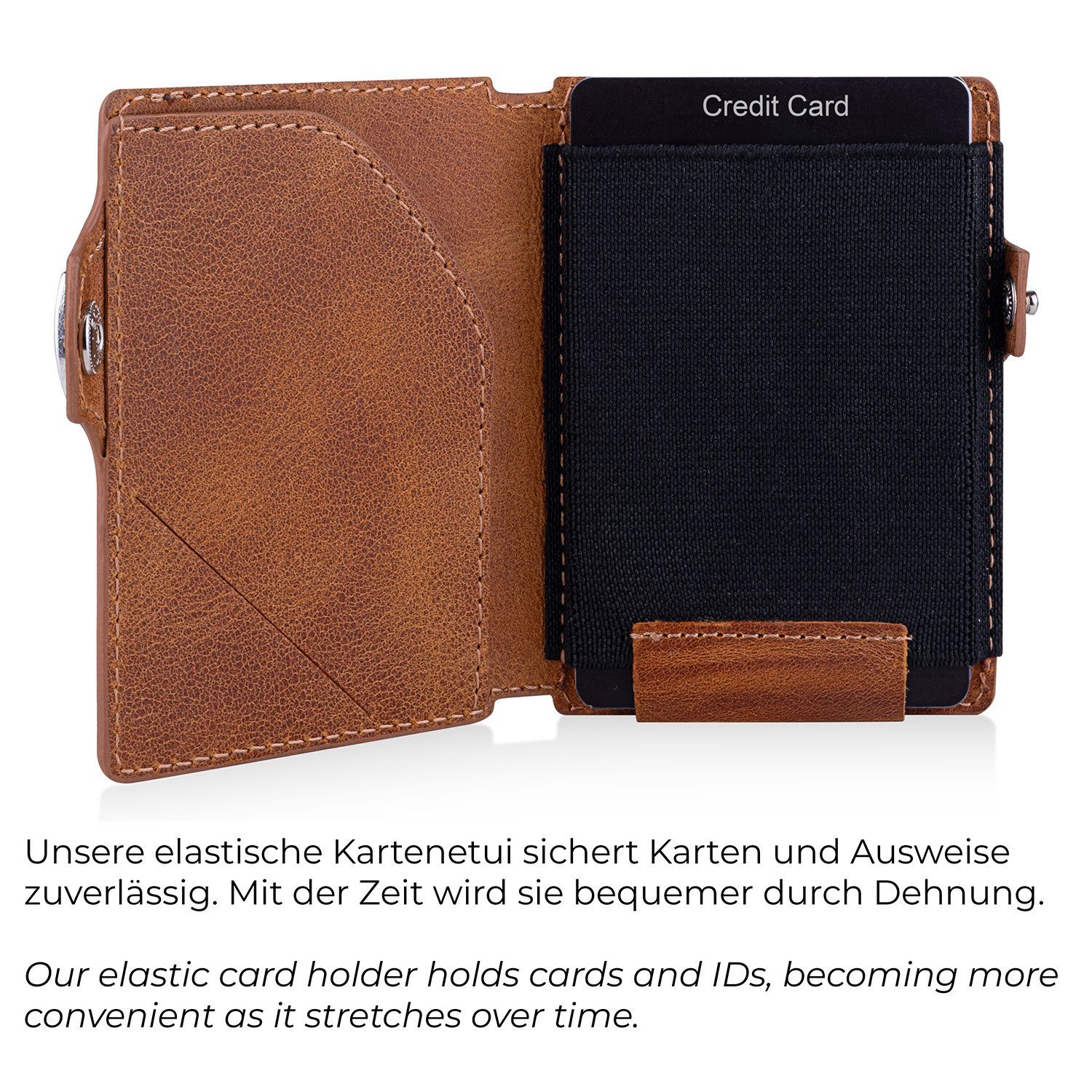 Hülle, Wallet Echtleder Geldbörse mini MAGATI Braun mit elastischem Mini AirTag Herren zu für Kartenetui bis mit aus 14 (mit Kartenhalter kleines Karten Geschenkverpackung),