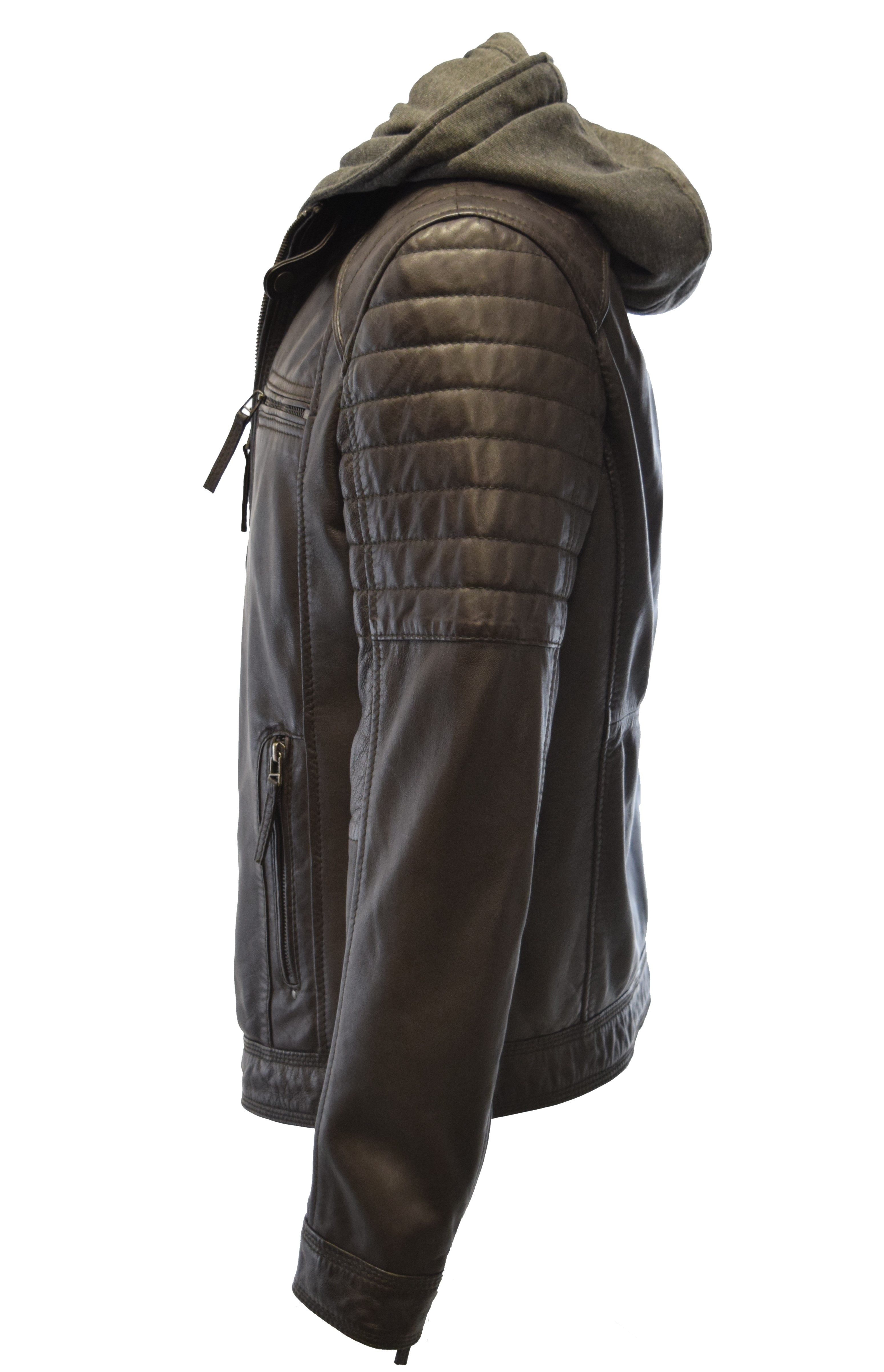 Zimmert Leather Lederjacke Carlo mit abnehmbarer Kapuze, Cognac, Schwarz, Dunkelbraun
