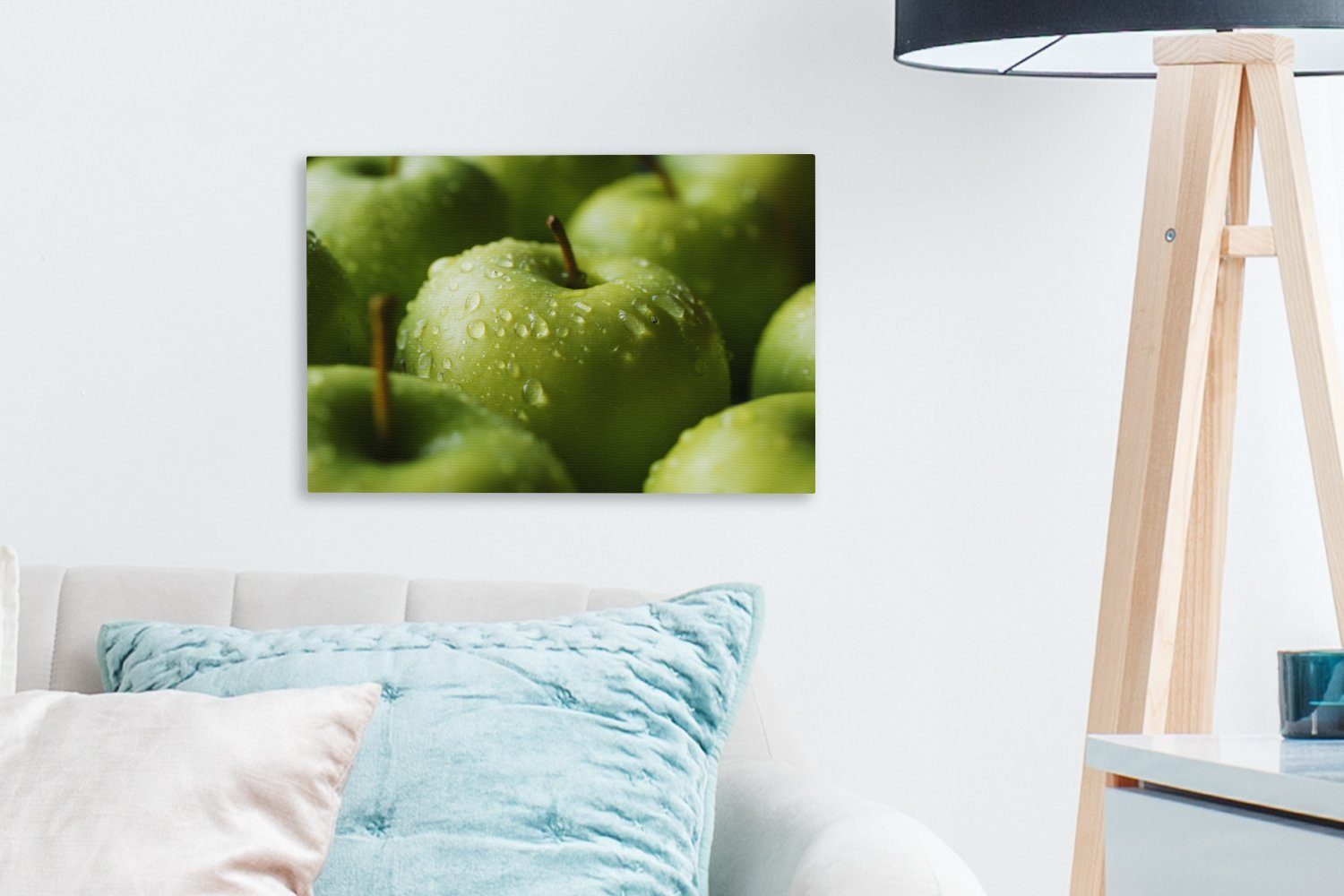 Wanddeko, St), Grün - cm Wasser, OneMillionCanvasses® Leinwandbild Leinwandbilder, - (1 Aufhängefertig, Wandbild 30x20 Apfel