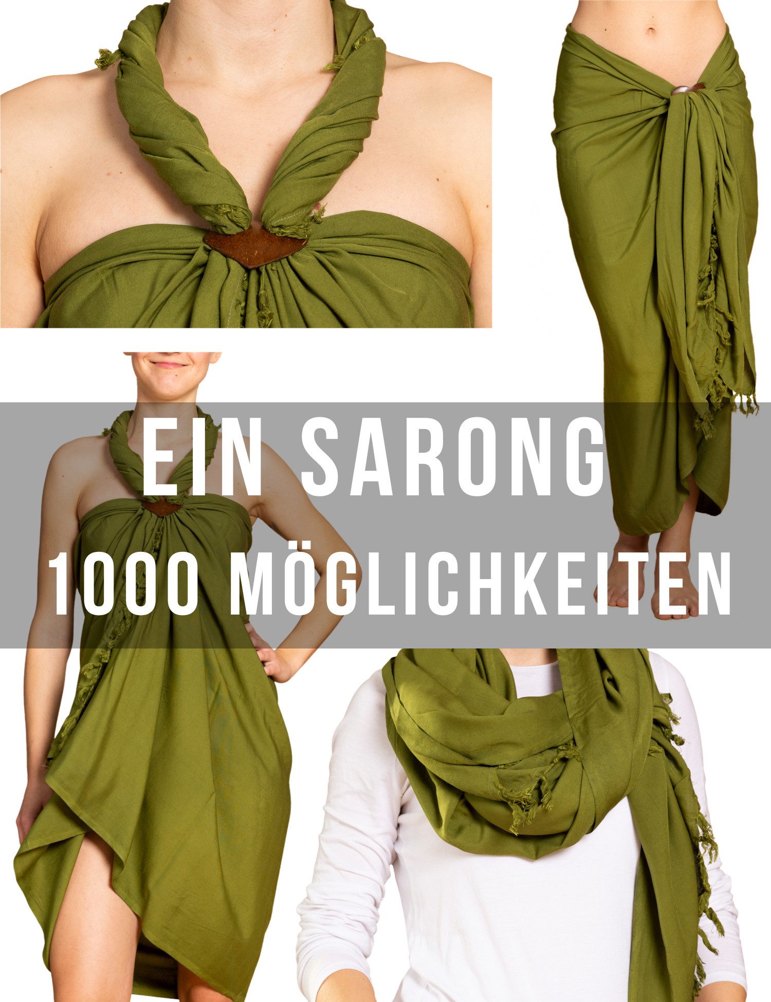 PANASIAM Sarong Pareo einfarbig in 2 Größen als Strandtuch Strandkleid Strandrock, Viskose, oder Bikini Cover-up Tuch für den Strand Schultertuch Schal Halstuch – Bild 2 von 5
