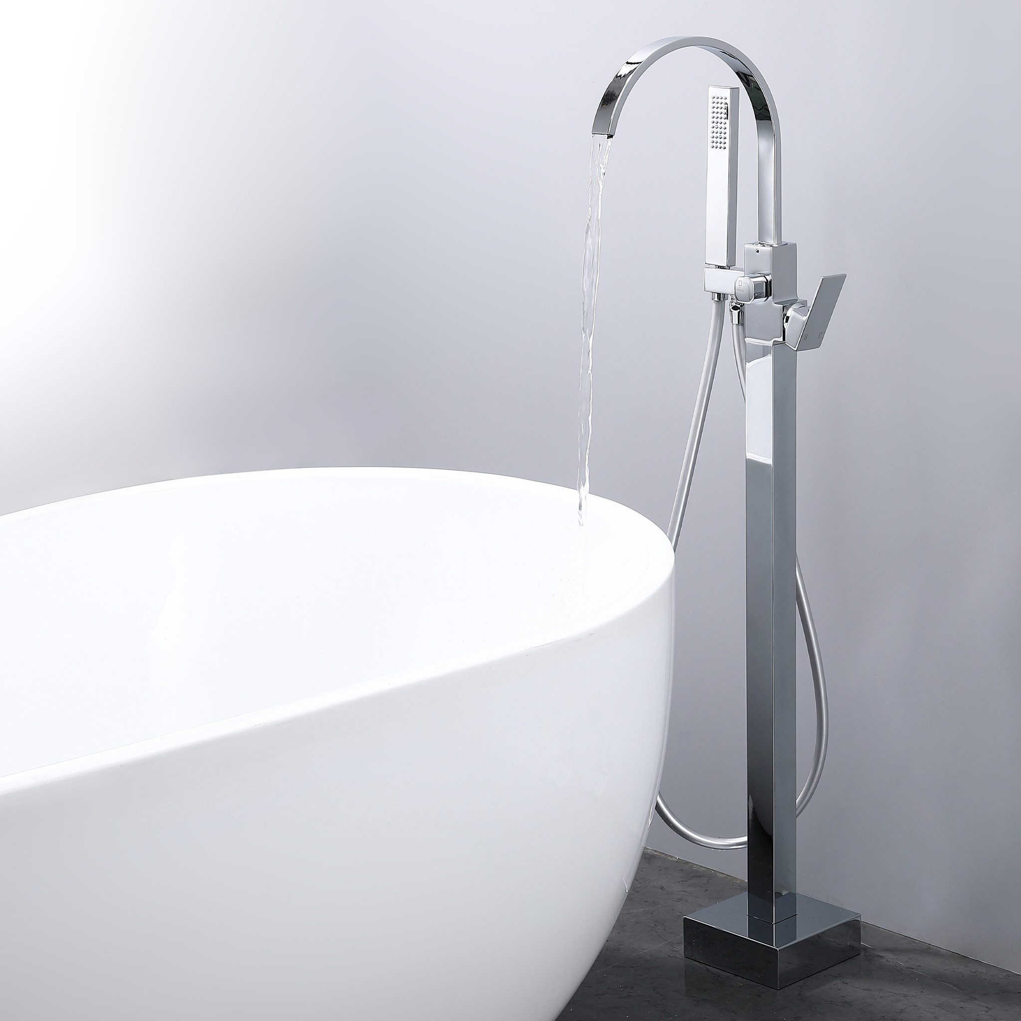 HOMELODY Wannenarmatur freistehende Wannenarmatur Messing mit Handbrause & Wasserfall freistehende Badewanne Armatur,Mischbatterie Badewanne, Wasserhahn Bad