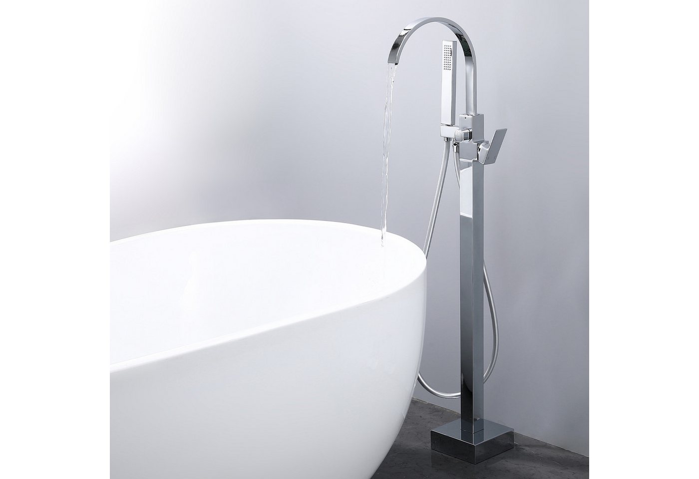HOMELODY Wannenarmatur freistehende Wannenarmatur Messing mit Handbrause & Wasserfall freistehende Badewanne Armatur,Mischbatterie Badewanne, Wasserhahn Bad