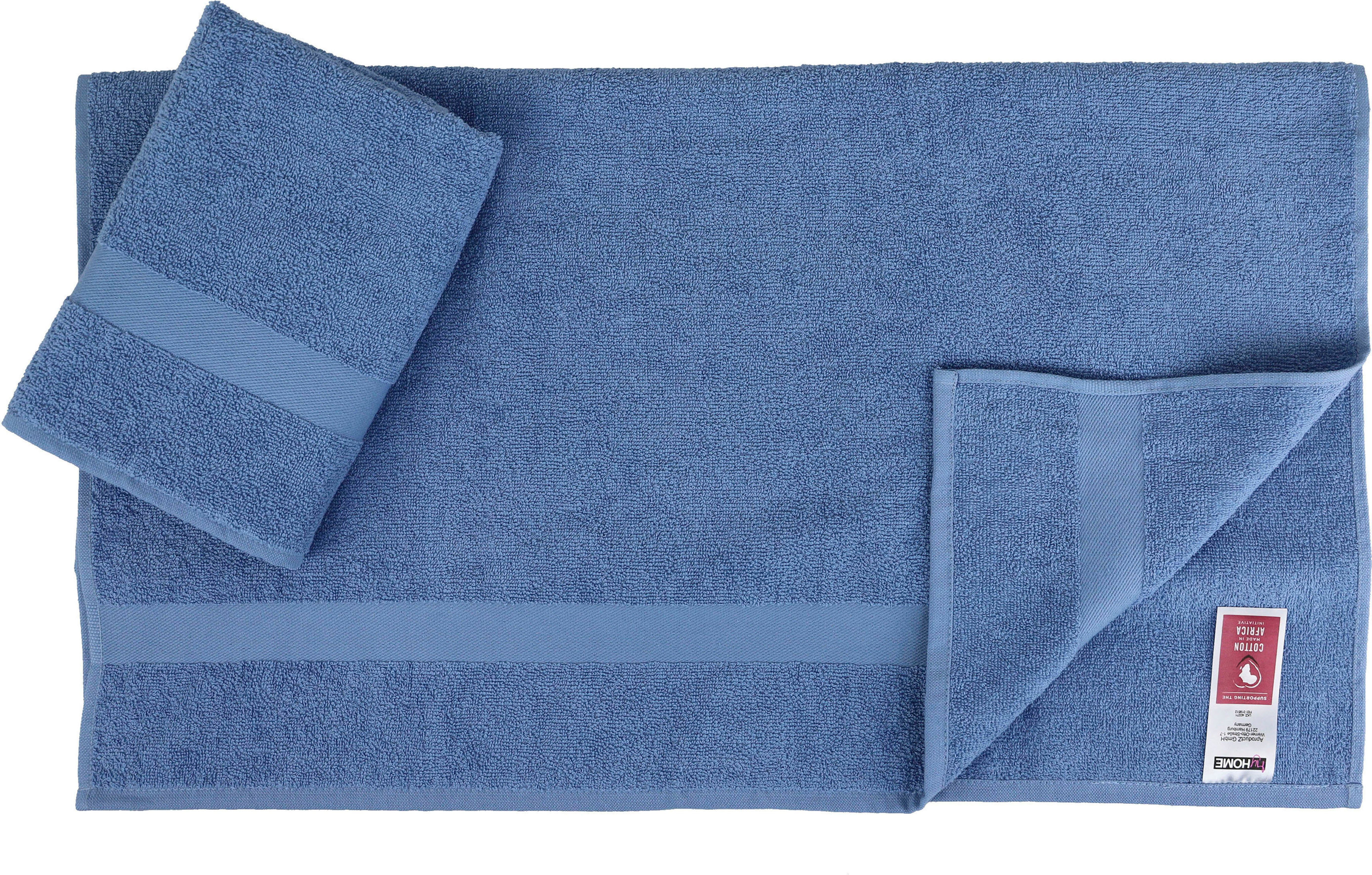 my home Handtuch Set Walkfrottier, Bordüre, Baumwolle blau Handtuch-Set aus 100% Nela, (Set, 6-tlg), mit einfarbiges