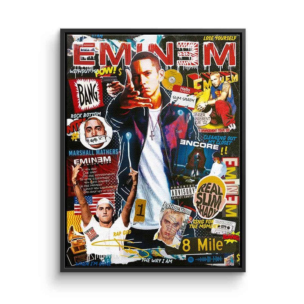 collage Leinwandbild Rahmen Art Pop Eminem Leinwandbild, DOTCOMCANVAS® Rahmen premium mit DOTCOMCANVAS schwarzer