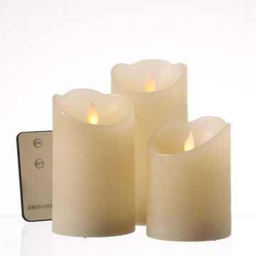MARELIDA LED-Kerze LED Kerzenset Echtwachs bewegliche Flamme Fernbedienung 3er Set creme (3-tlg)