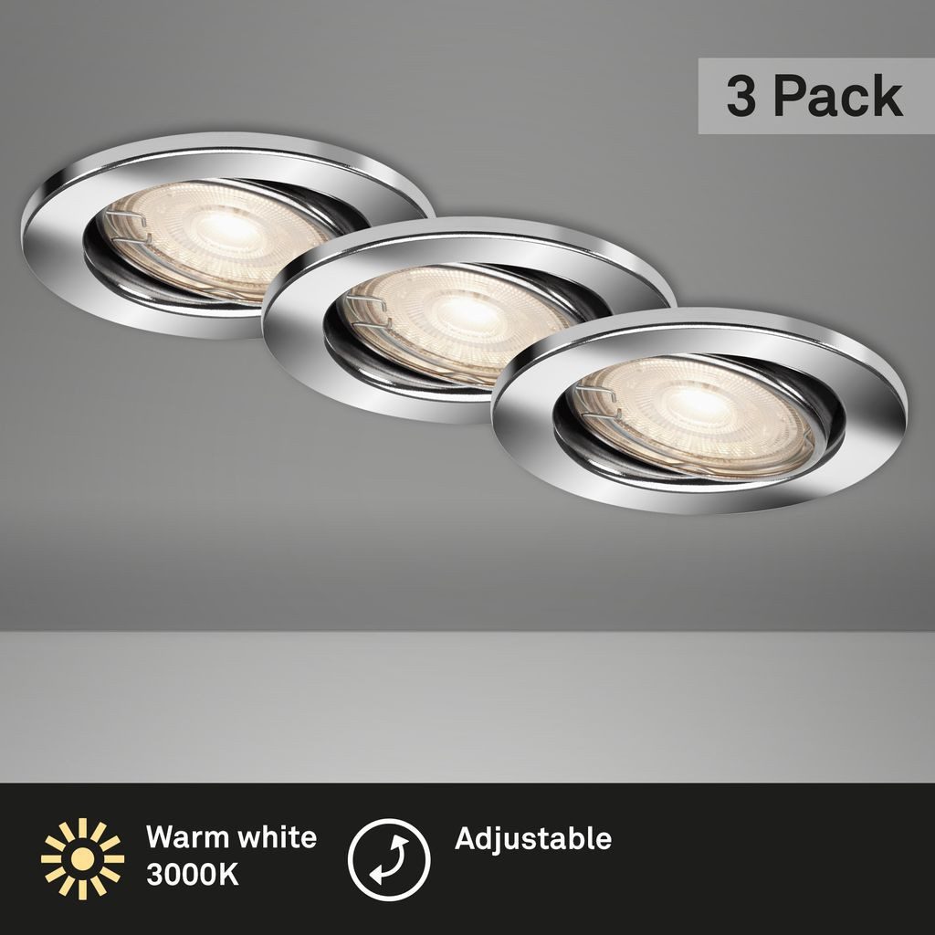 Briloner Leuchten LED Einbaustrahler 7147-038, LED wechselbar, 2700K - Extra-Warmweiß, Einbauleuchte 3er SET schwenkbar IP23 Ø 8,6cm