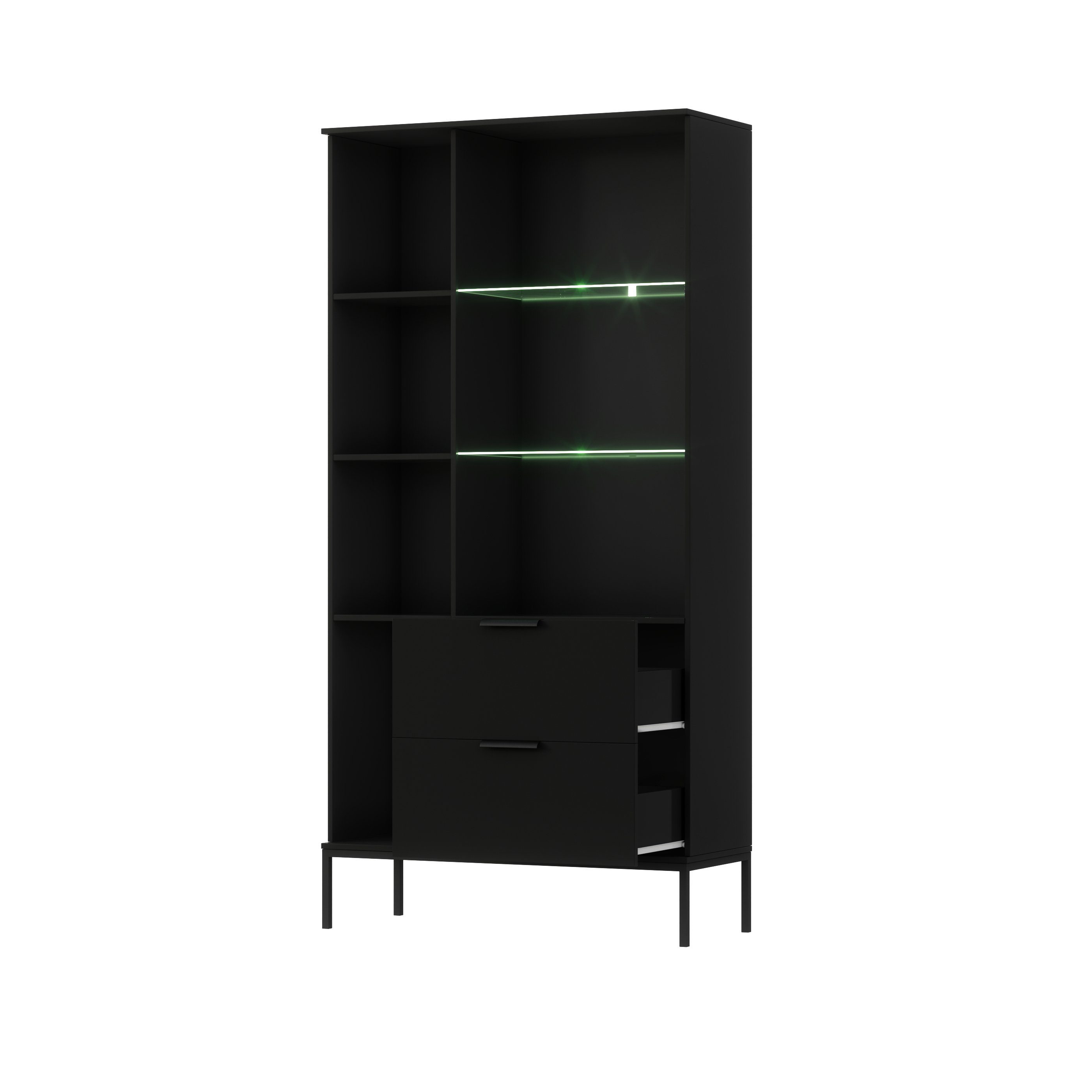 MOEBLO Vitrine Meteor (Schrank für Wohnzimmer mit Türen Vitrinenschrank Glasvitrine, Gehärtetes Glas Highboard, mit LED, mit Schubladen) (HxTxB):200x60x100 cm
