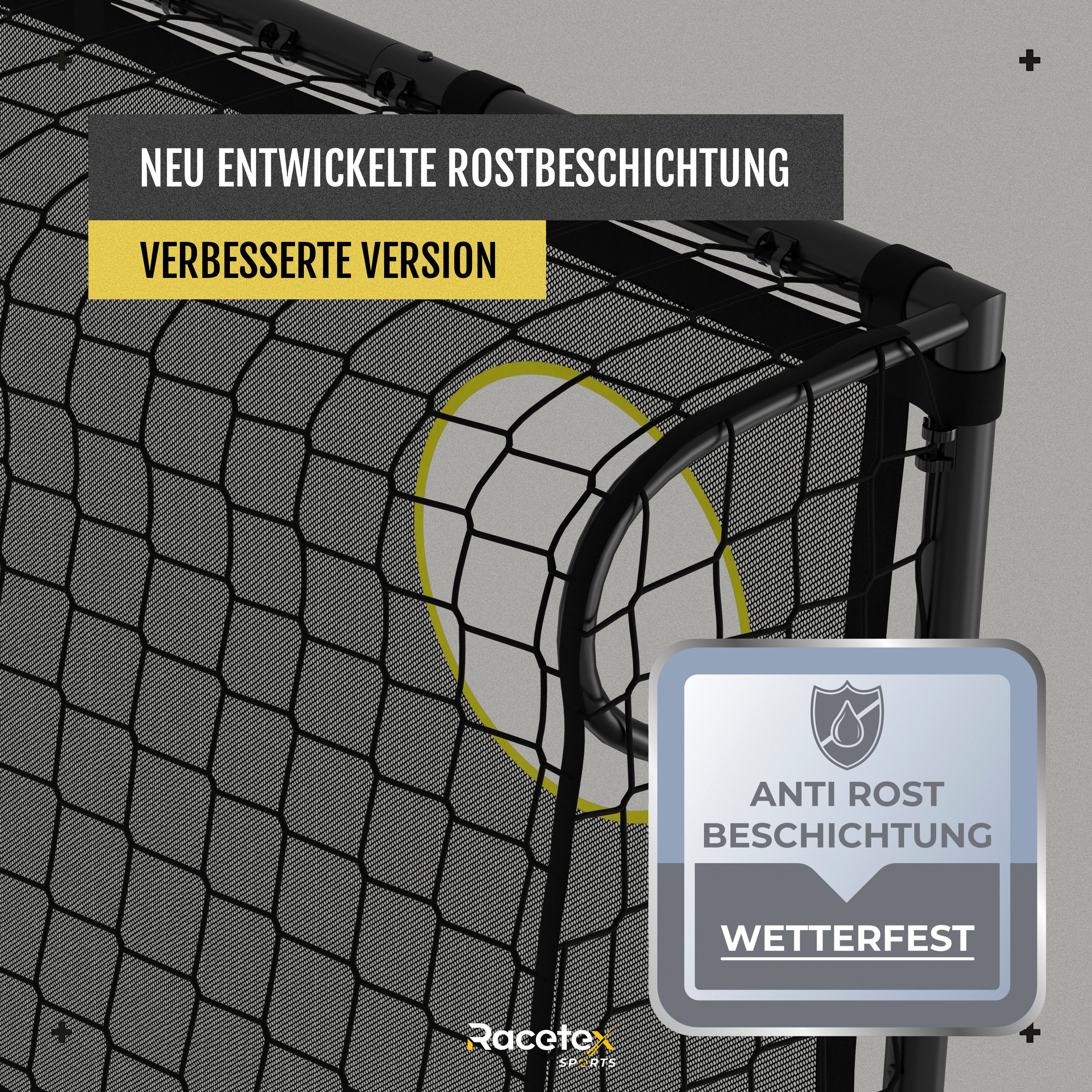 Racetex Fußballtor Racetex Black [MIT TORWAND] Anti-Rost beschichtet (WETTERFEST] Stahlrahmen Garten Fußball Tor inkl. 6 Erdanker), ⚽ UNSERE EMPFEHLUNG ⚽