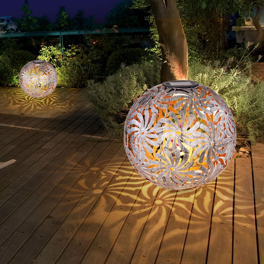 Solar Deko fest Garten Kugel Steck Strahler etc-shop verbaut, LED Gartenleuchte, silber-grau Warmweiß, LED-Leuchtmittel Leuchte LED