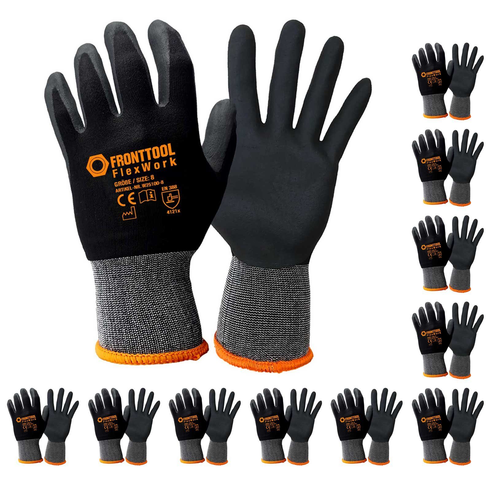 Fronttool Nitril-Handschuhe Arbeitshandschuhe FlexWork Schutzhandschuhe Gartenhandschuhe 12 Paar (Spar-Set)