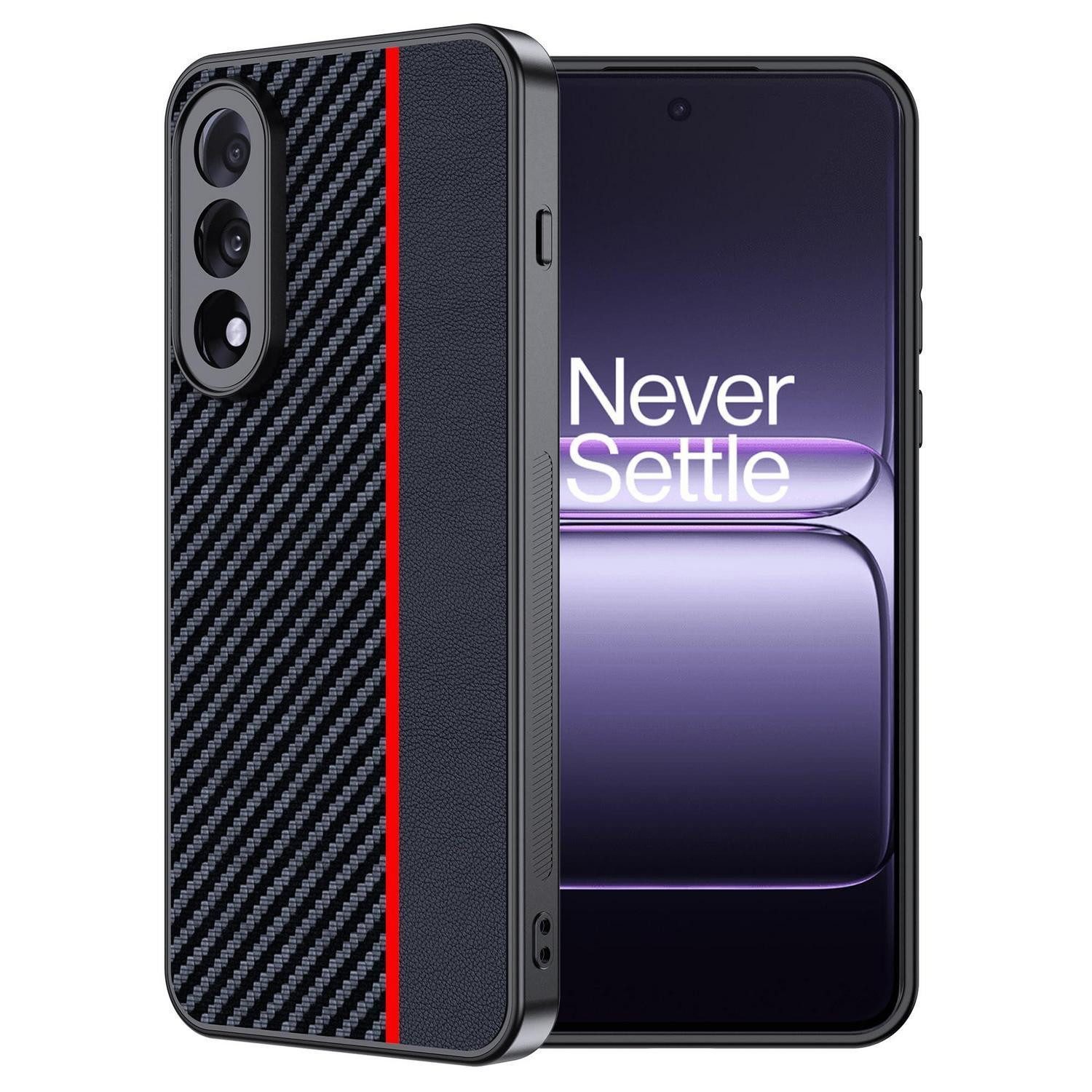 LuxusKollektion Handyhülle Schutzhülle OnePlus Nord 5 Carbonfaser Rot/Schwarz