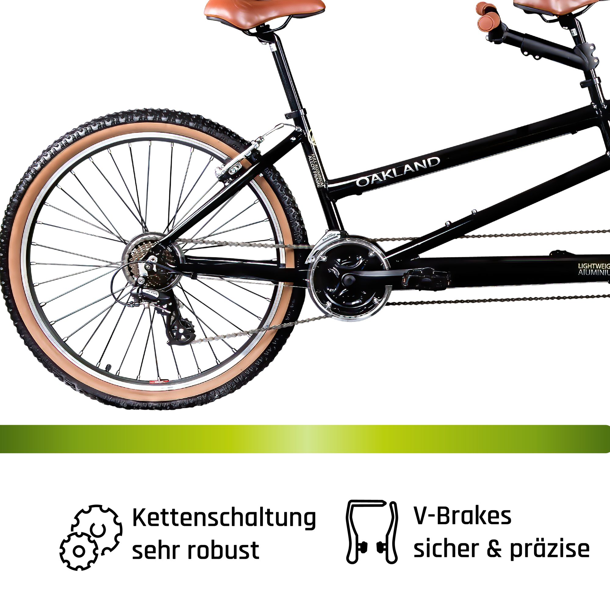Galano Tandem Oakland, 21 Gang, Kettenschaltung, 26 Zoll Tandem Fahrrad ab 145cm Mountainbike Bike 21 Gang MTB Hardtail
