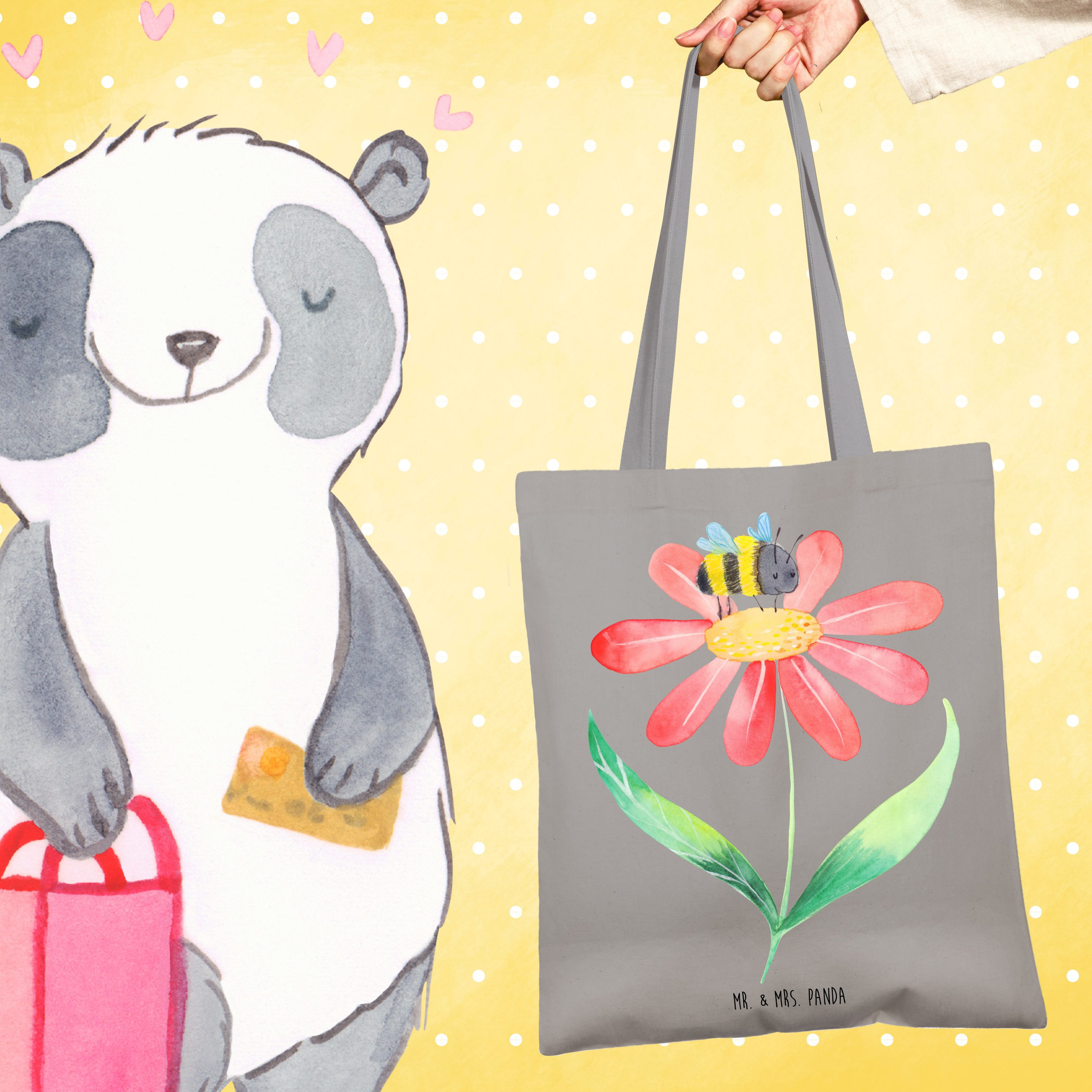 Mr. & Mrs. Panda Tragetasche Hummel Blume, Tote Bag, Light Grey, Hummeln, Natur, Wespe, Bag, Lusti (Packung), Tasche Wespe Schulbeutel