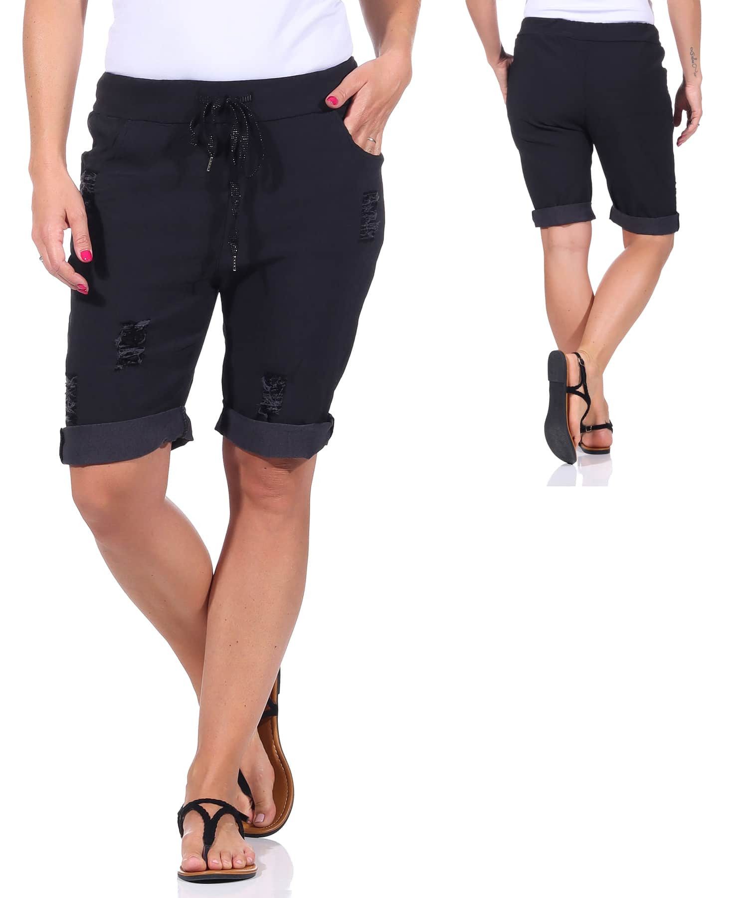 OriginalYou Bermudas Damen Bermuda kurze Sommer Hose im Distressed Look Knitterlook, mit Gummibund & Kordelzug, 38/40 bis 44/46 erhältlich – Bild 5 von 5