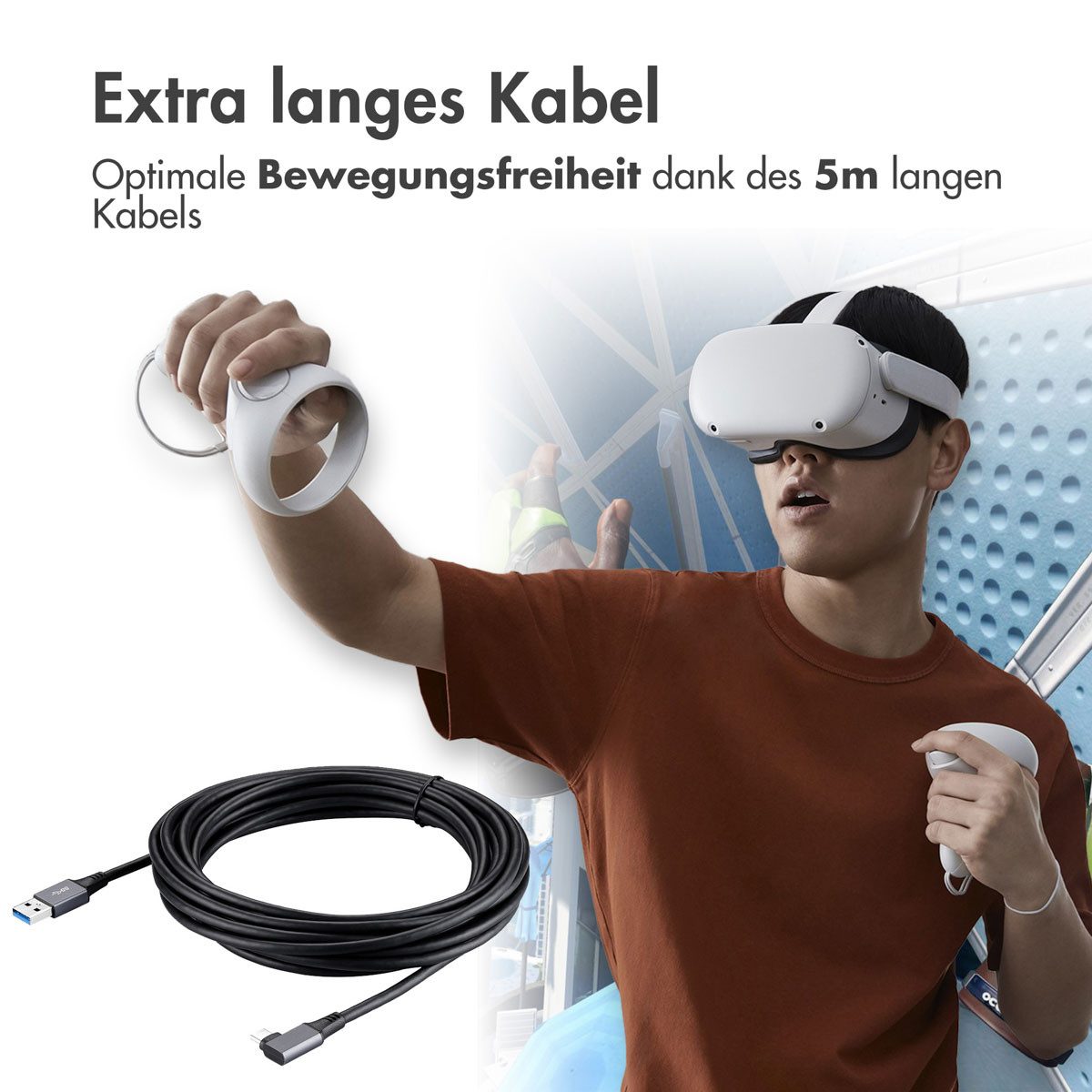 imoshion imoshion Oculus Quest 1 & 2 en Meta Quest 3 Link Kabel - 5 Meter - Sch USB-Kabel – Bild 2 von 5