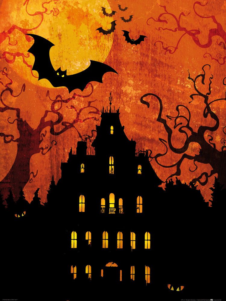 Poster Halloween Kunstdruck Bild - Geisterhaus Bei Blutmond (80 x 60 cm)