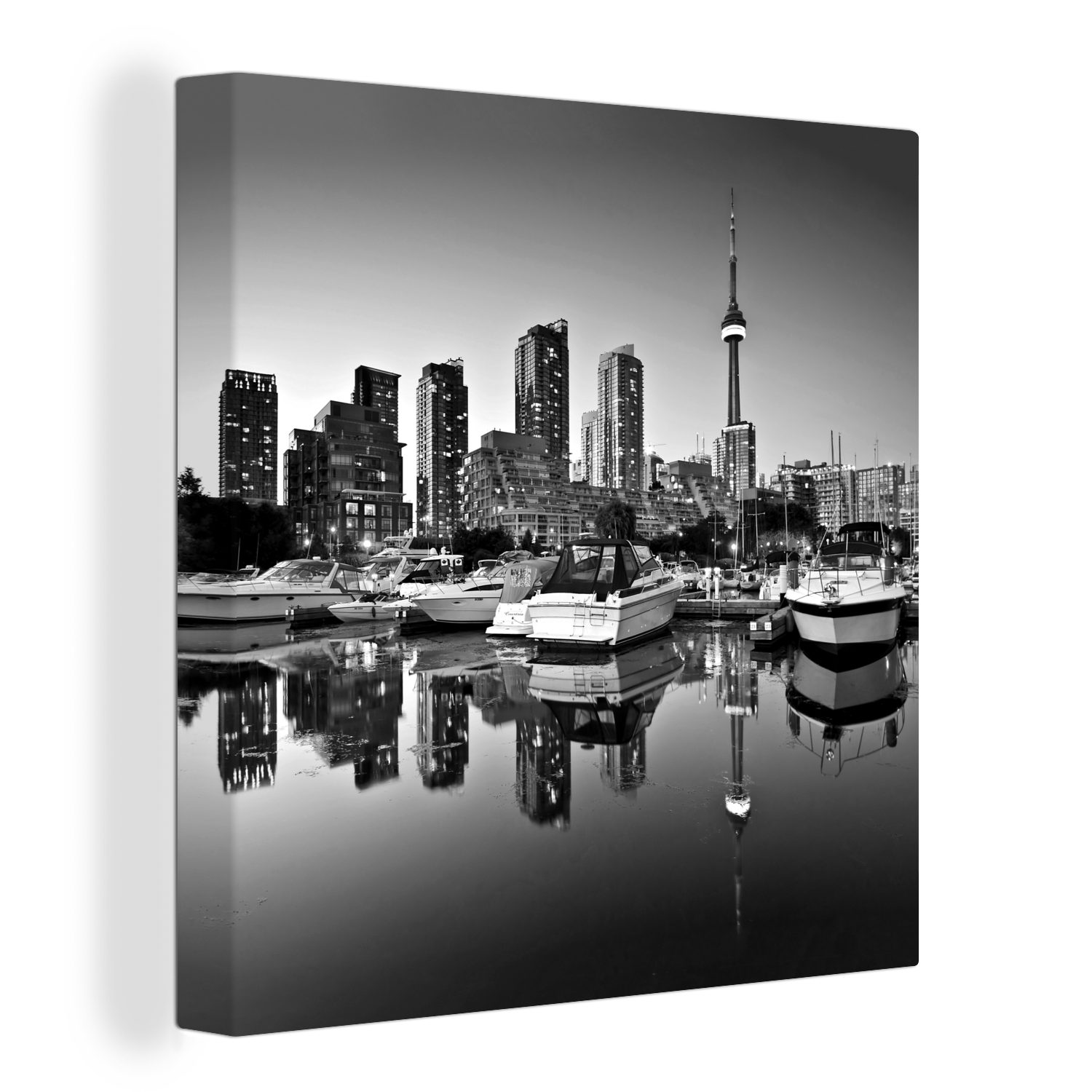 OneMillionCanvasses® Leinwandbild Torontos Gebäude spiegeln sich im Wasser - schwarz und weiß, (1 St), Leinwand Bilder für Wohnzimmer Schlafzimmer