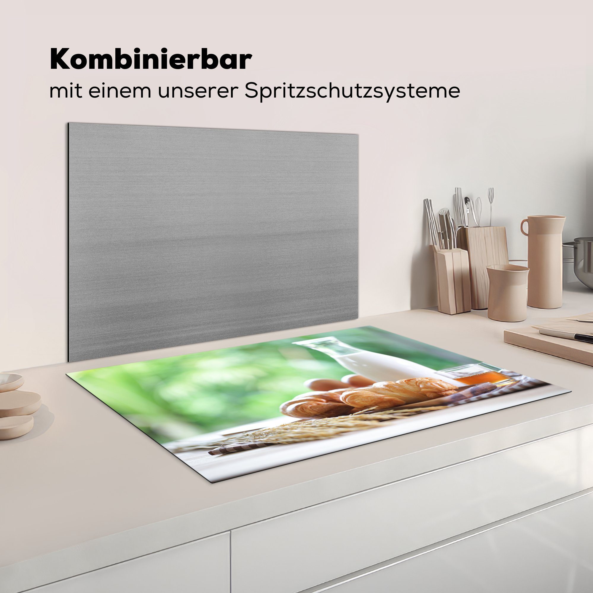 in tlg), Vinyl, Schutz 81x52 Frühstück für die Induktionskochfeld (1 cm, küche, MuchoWow Natur, Herdblende-/Abdeckplatte Französisches Ceranfeldabdeckung der