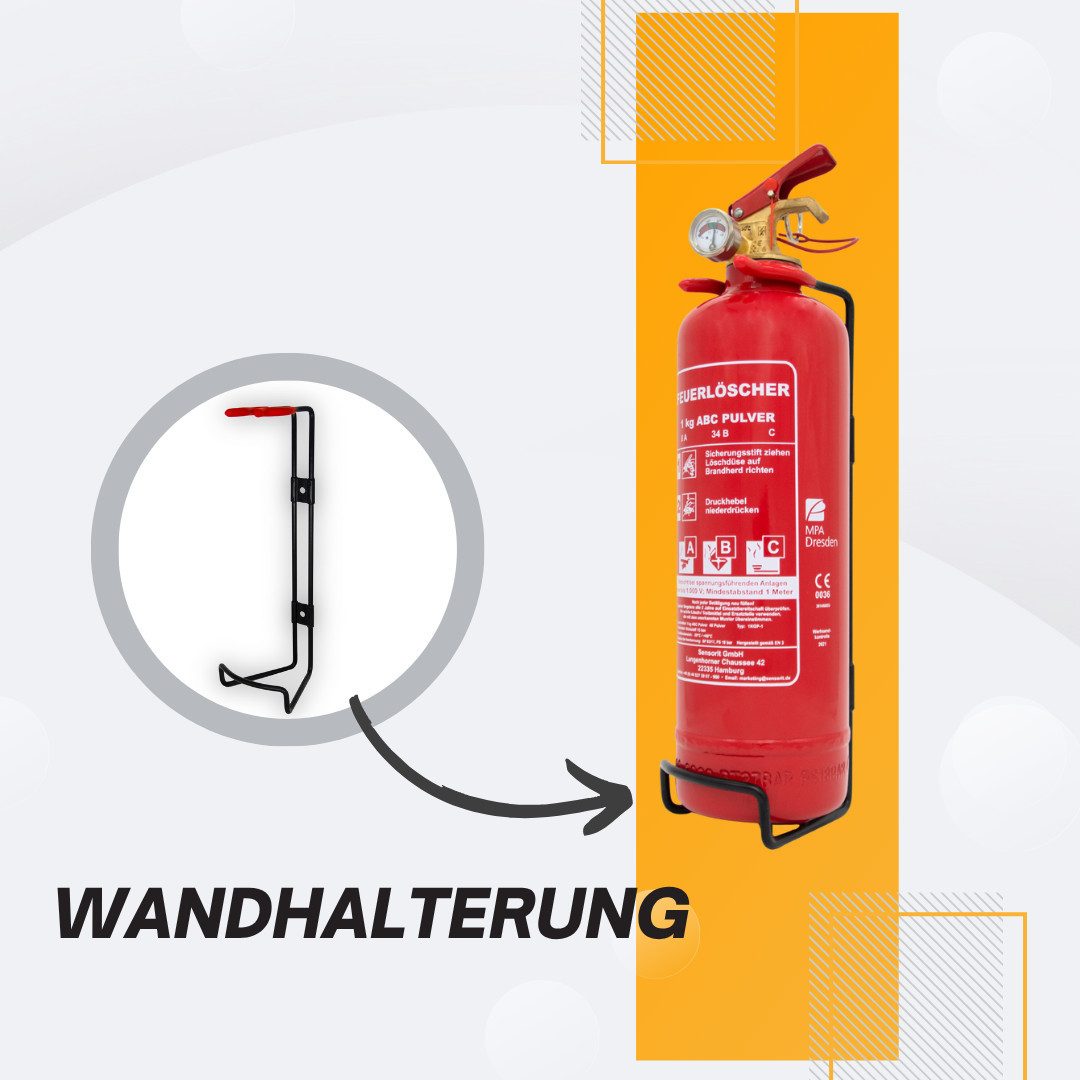 Sensorit Pulver-Feuerlöscher 2kg Feuerlöscher, Autolöscher, Pulver mit Halterung und Prüfschild, (1-St)