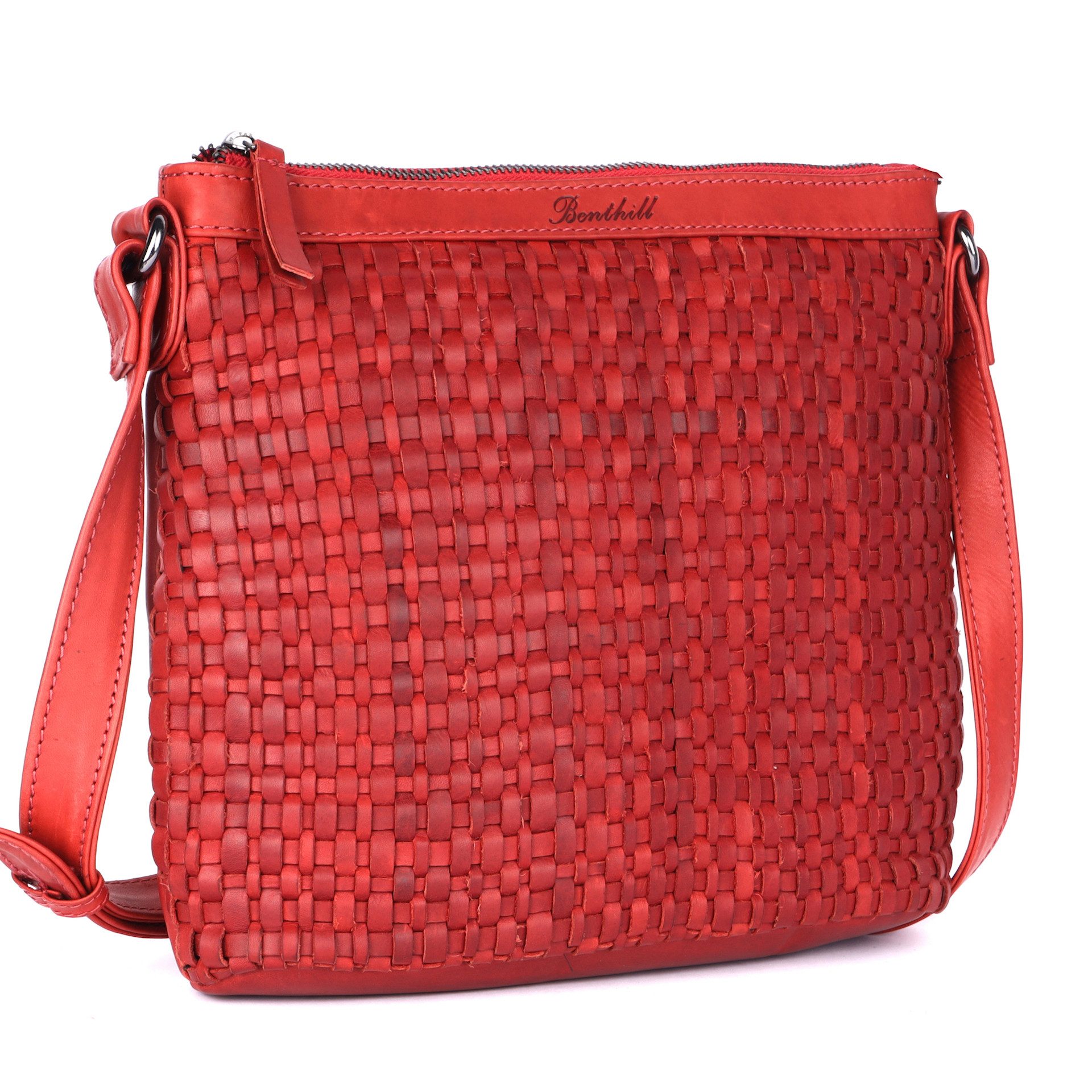Benthill Umhängetasche Damen Echt Leder Umhängetasche Vintage Handtasche geflochtenem Muster, Schultergurt / Umhängegurt Reißverschlussfach
