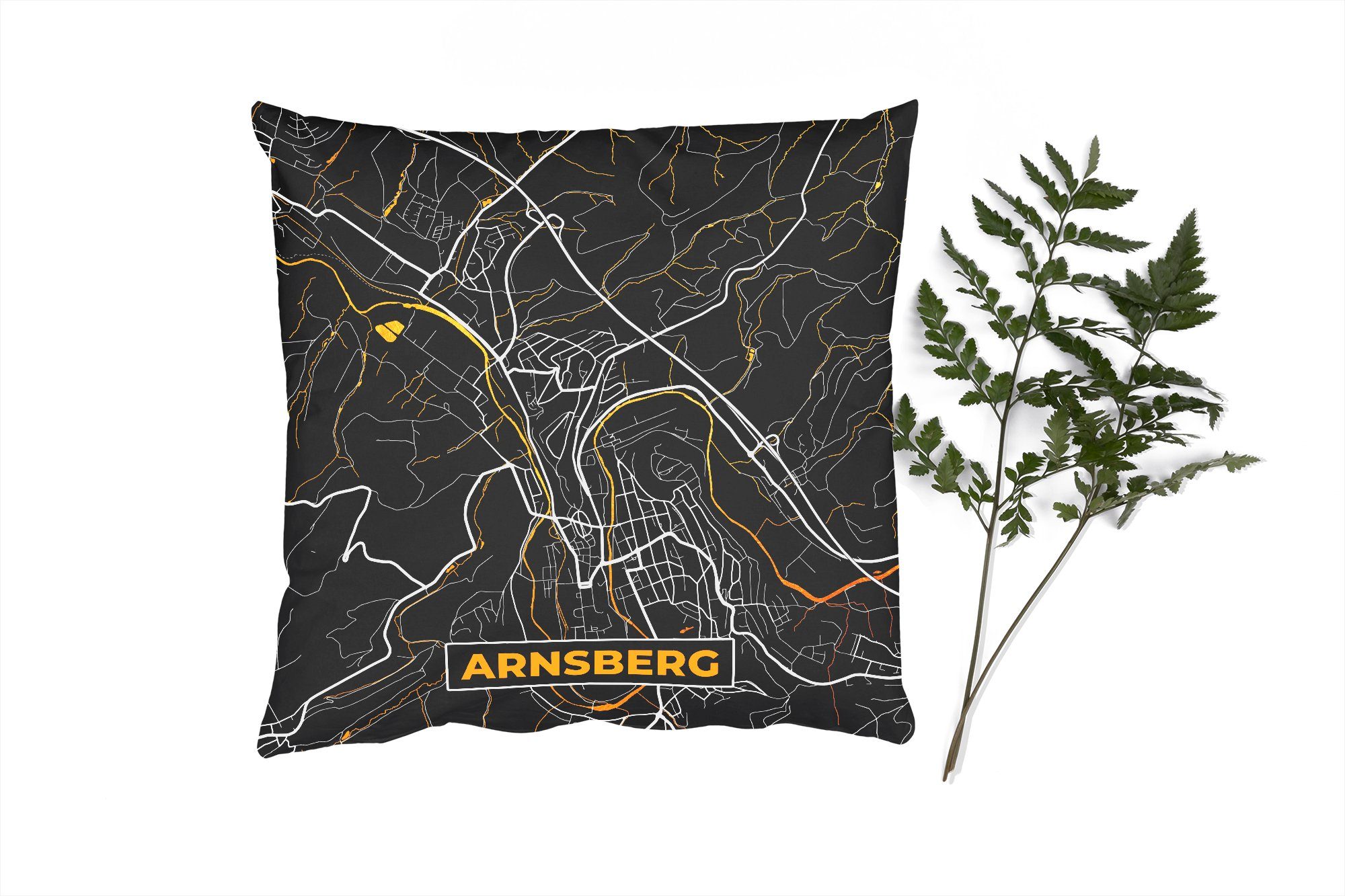- Karte mit Deutschland Dekokissen für Arnsberg Stadtplan Karte, Deko, Schlafzimmer, Wohzimmer, Sofakissen - - MuchoWow Füllung Gold - Zierkissen -