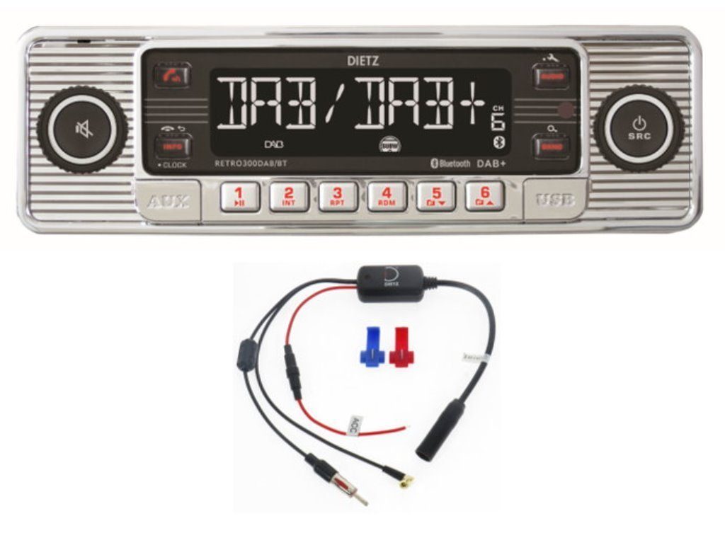 Dietz 1-DIN Dietz Retro Radio DAB+, BT, MP3, USB, RDS, mit Splitter Autoradio (Digitalradio (DAB), FM/UKW, 20,00 W)