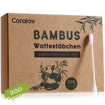 MORRENT Wattestäbchenspender Bambus-Wattestäbchen, 200 Stück, biologisch abbaubar, umweltfreundlich, fest befestigte Baumwoll, (200-tlg)