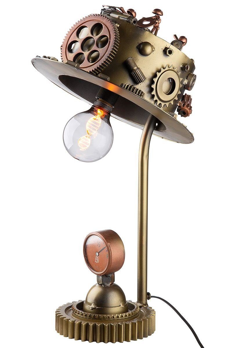 GILDE Dekoobjekt Handgefertigte Tischlampe "Steampunk Hat" - Exklusives Design aus Meta