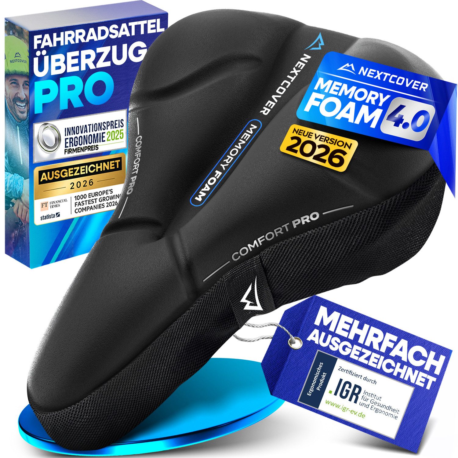 Nextcover Sattelbezug CoverPro mit Memory Foam & Gel, Anti-Rutsch-Noppen, City oder Trekking