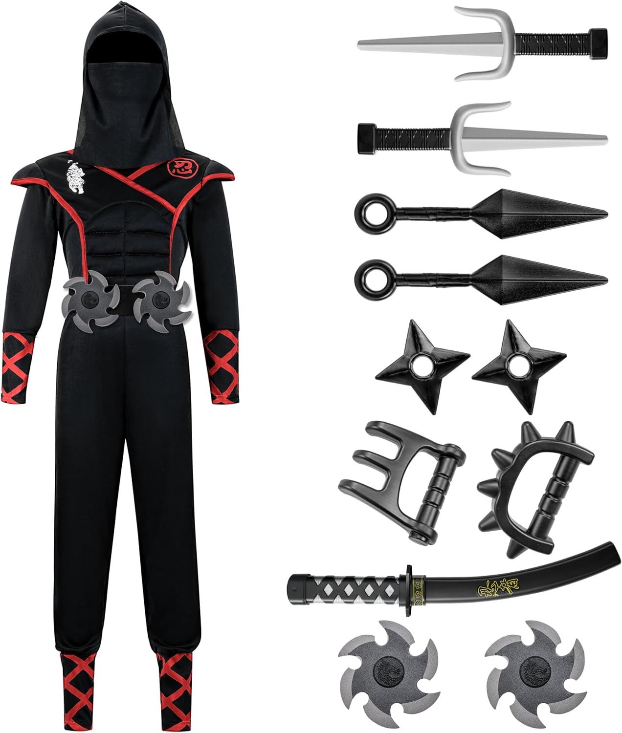 UE Stock Kostüm Kinder Halloween Ninja Kostüm mit mit Rüstung Gr. XXL 14-16 Jahre, für Ninja-Mottopartys und alltägliche Abenteuer